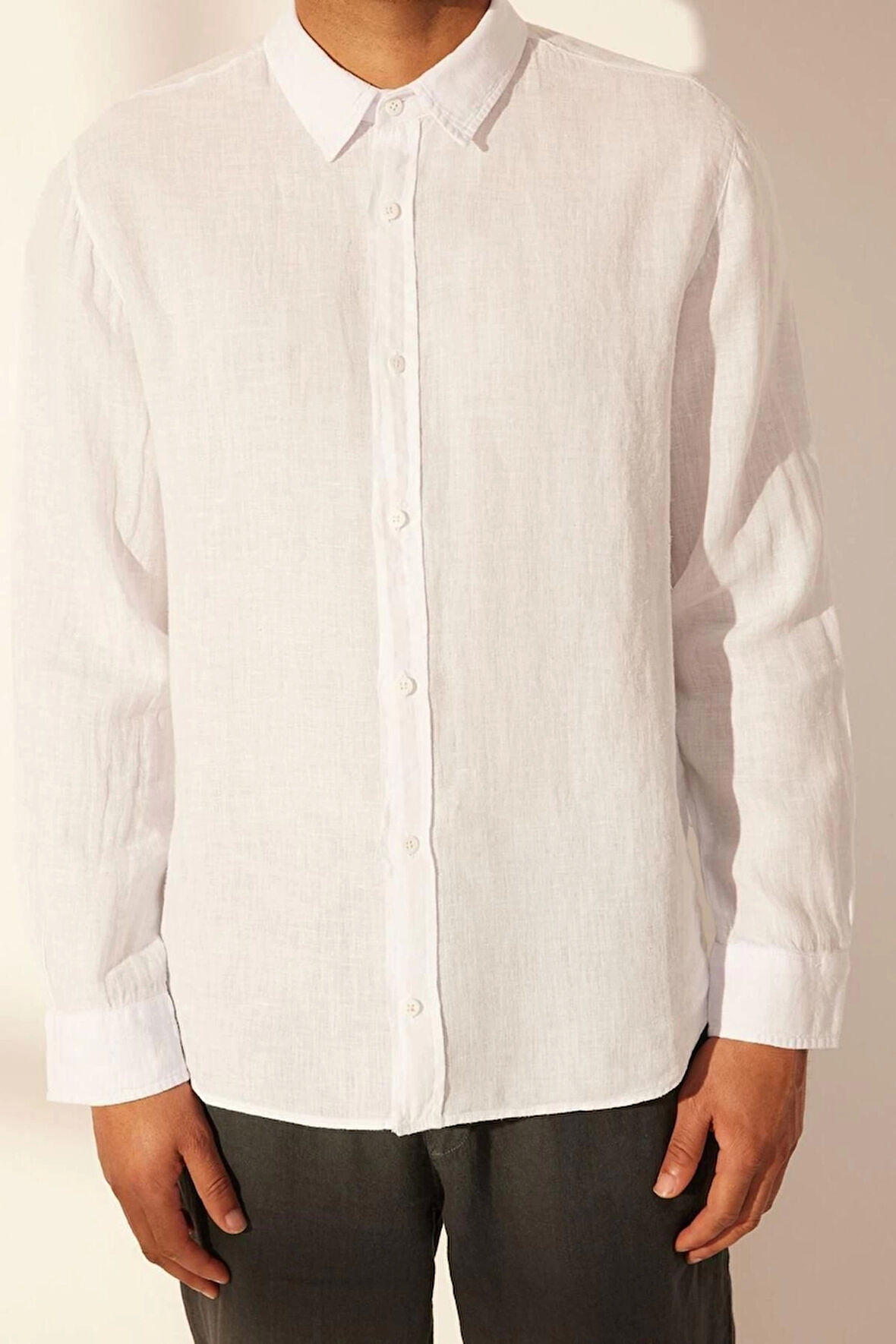 Moda Erkek Gömlek Yaka Düz Desen Günlük %100 Keten Regular Fit Gömlek