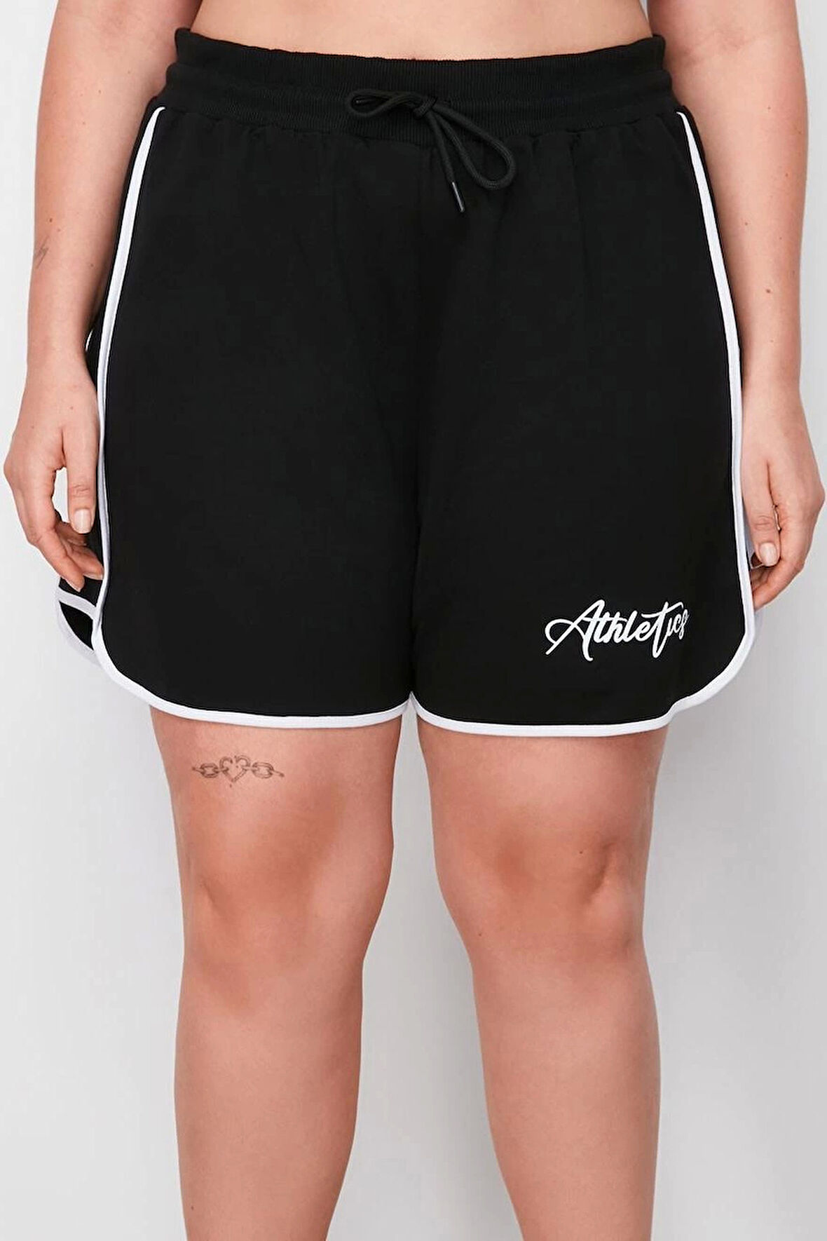 Büyük Beden Moda Örme Yüksek Bel Boru Paça Gündelik Gri Baskılı Biye Detaylı Şort Bermuda