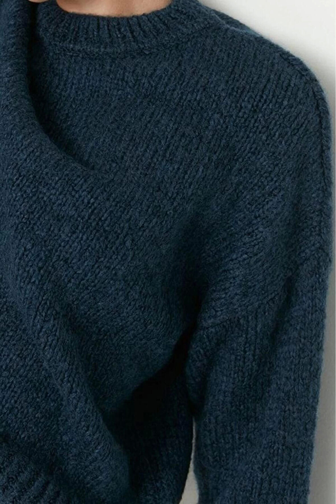 Kadın Modern Tarz Rahat Uzun Bisiklet Yaka Düz Kol Regular Triko Kazak