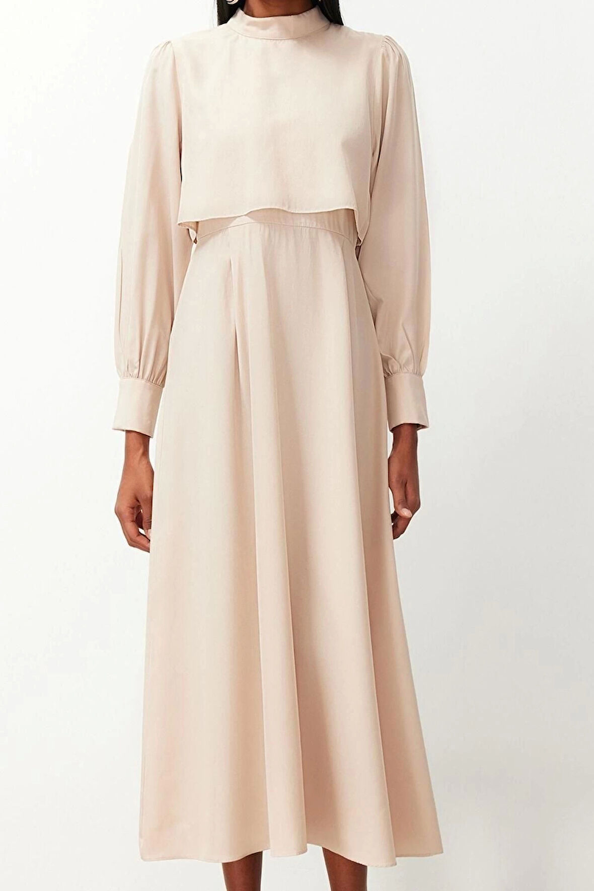 Moda Regular Casual Günlük Terryviskon Dokuma Dik Yaka Uzun Kol A-Line Maxi Boy Tesettür Elbise