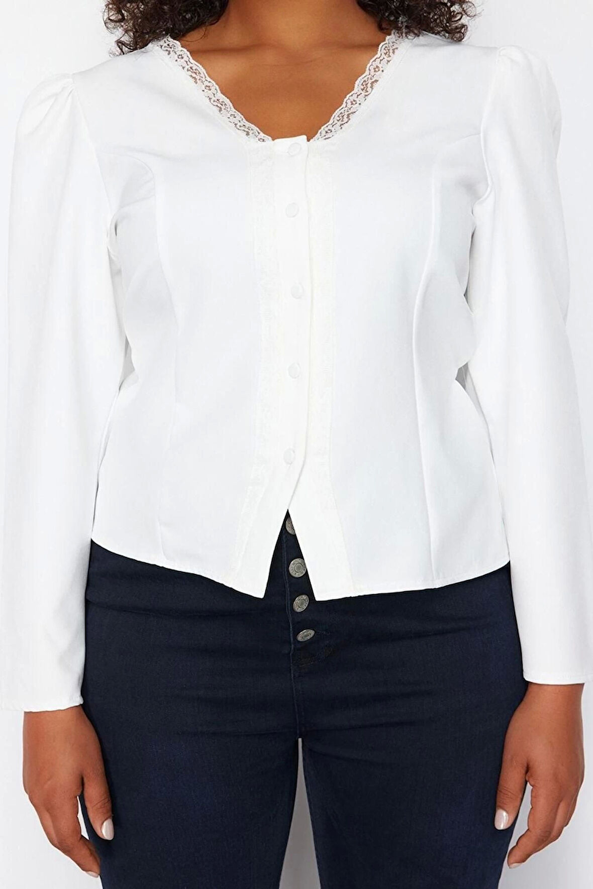 Moda Büyük Beden V Yaka Dokuma Fit Düz Desen Casual Günlük Regular Uzun Kol Bluz