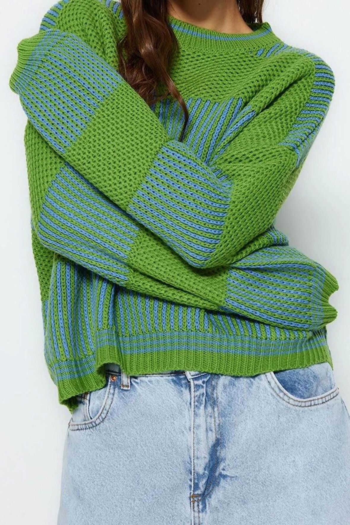 Stil Modern Kadın Regular Standart Kol Bisiklet Yaka Renk Bloklu Triko Kazak