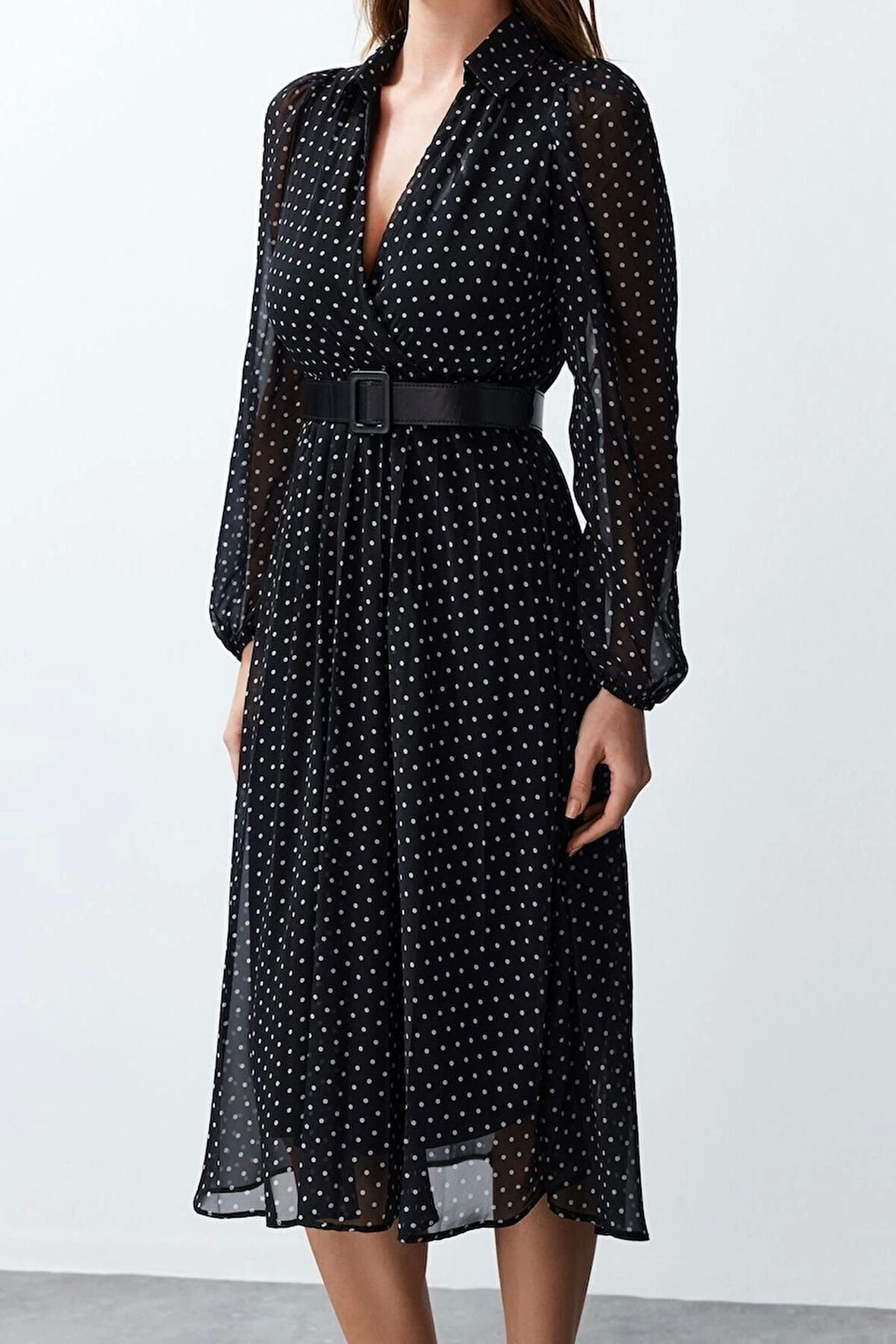 Moda Regular Gündüz Gece Şifon Dokuma Kruvaze Uzun Kol Skater Maxi Boy Elbise