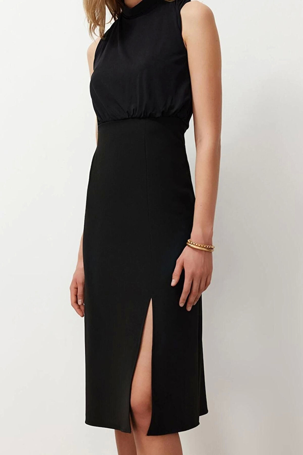 Moda Regular Gündüz Gece Finike Dokuma Degaje Yaka Kolsuz Kol A-Line Midi Boy Elbise