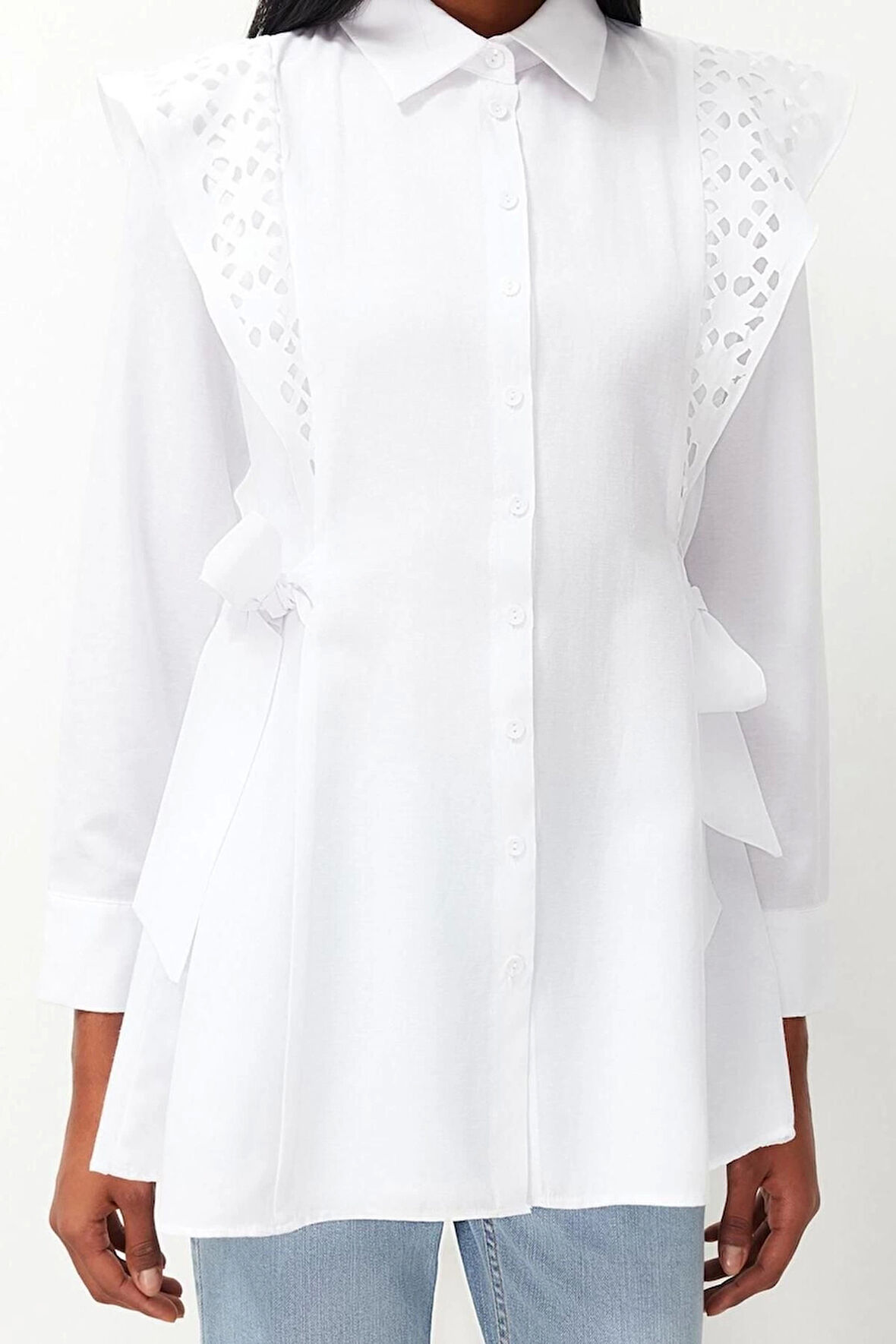 Moda Kadın Tesettür Gömlek Yaka Düz Desen Günlük Brodeli Pamuklu Dokuma Gömlek