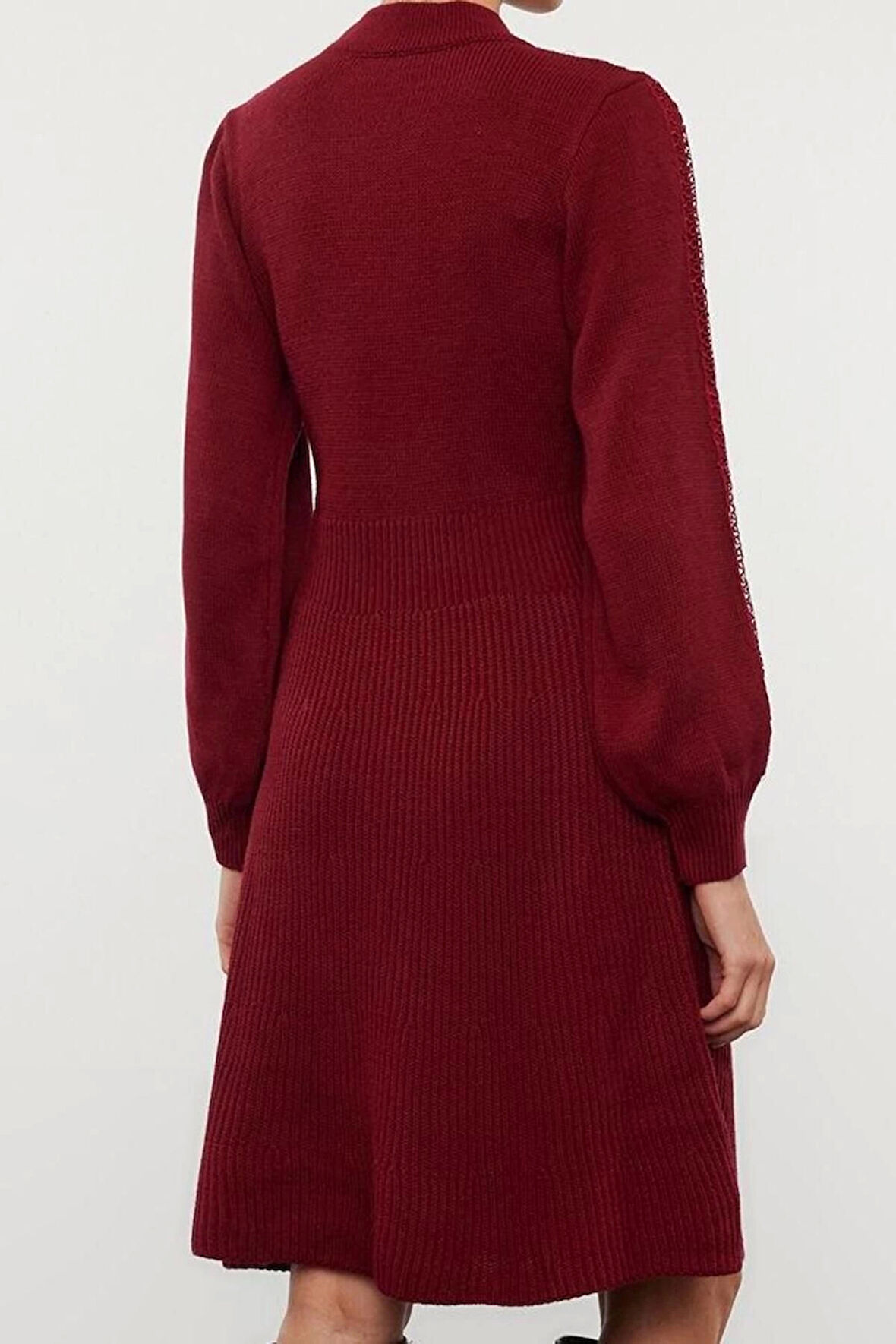 Moda Stil Regular Dik Yaka Mini Boy Triko Dantelli Elbise