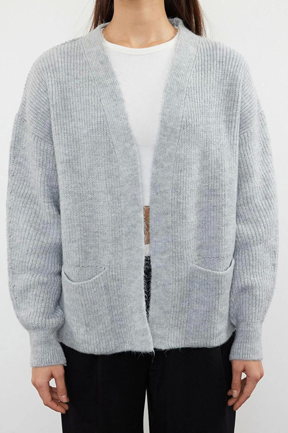 Kadın Modern Tarz Oversize V Yaka Regular Triko Hırka