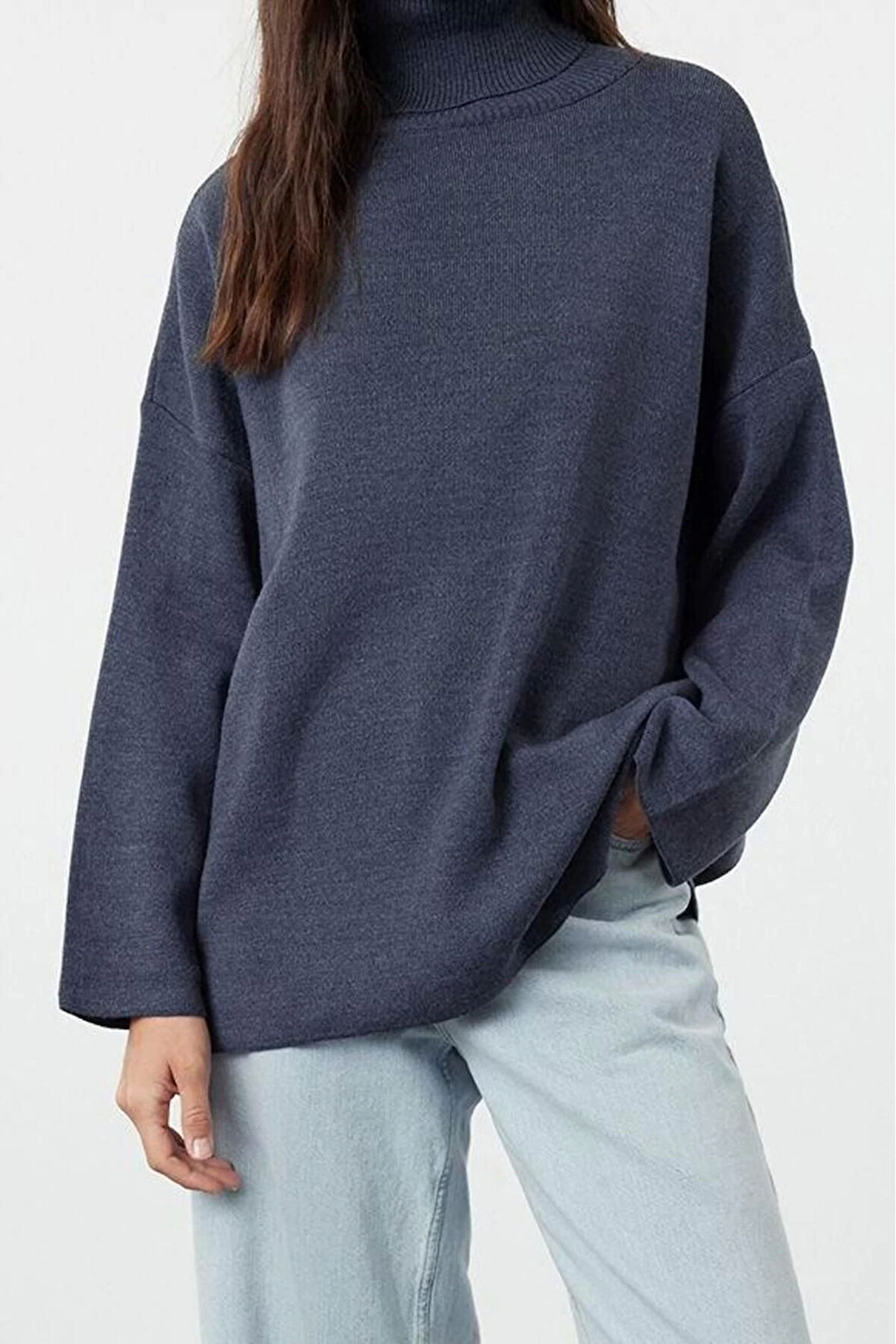 Stil Modern Kadın Regular Standart Kol Balıkçı Yaka Geniş Kalıp Basic Triko Kazak