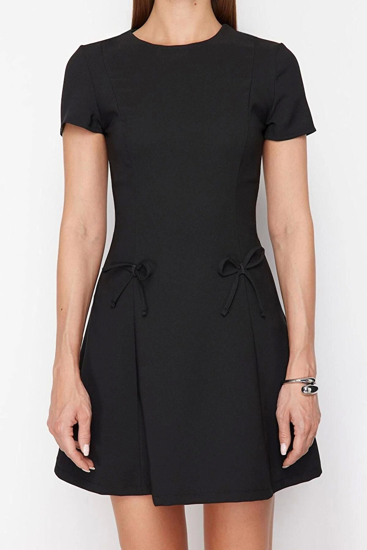 Moda Regular Gündüz Gece Finike Dokuma Bisiklet Yaka Kısa Kol A-Line Mini Boy Elbise