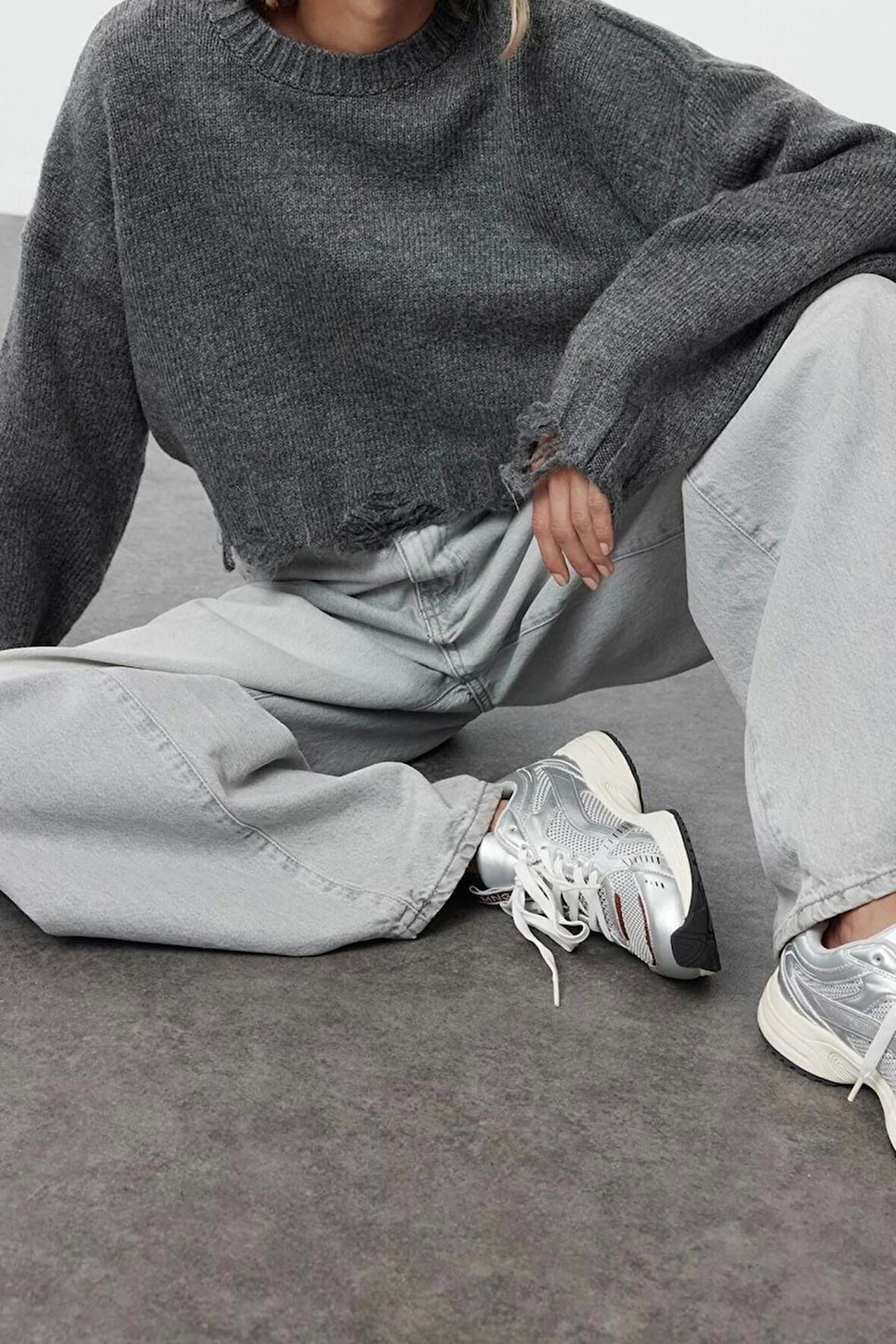 Kadın Modern Tarz Rahat Uzun Bisiklet Yaka Düz Kol Crop Triko Kazak