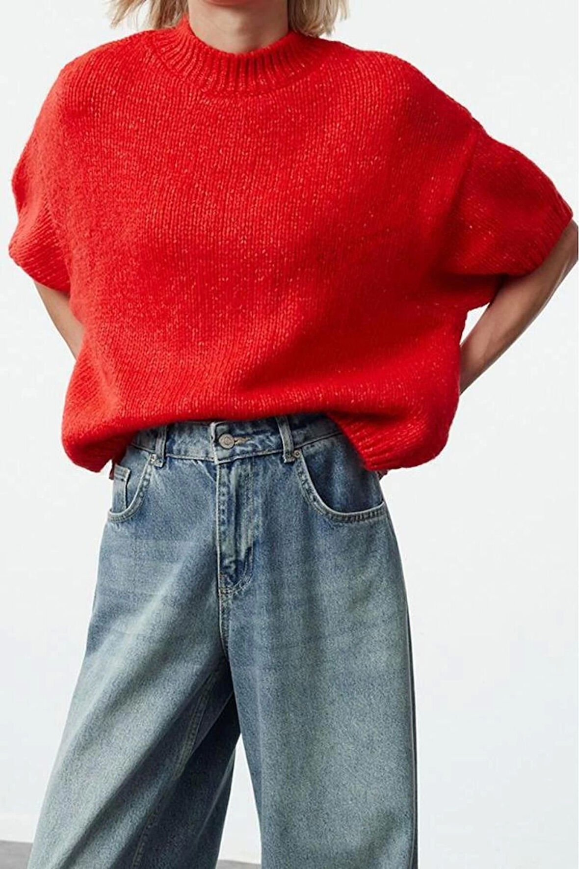 Stil Modern Kadın Regular Standart Kol Bisiklet Yaka Geniş Kalıp Yumuşak Dokulu Triko Kazak