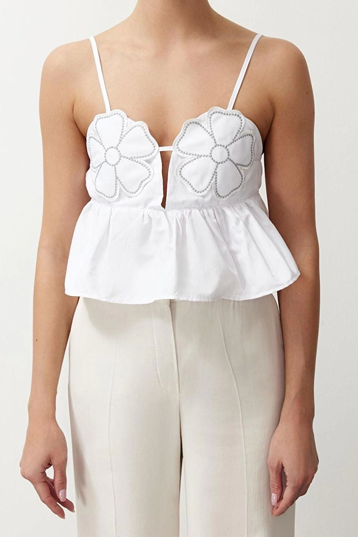 Moda Kalp Yaka Dokuma Crop Düz Desen Şık gece Crop Askılı Kol Bluz