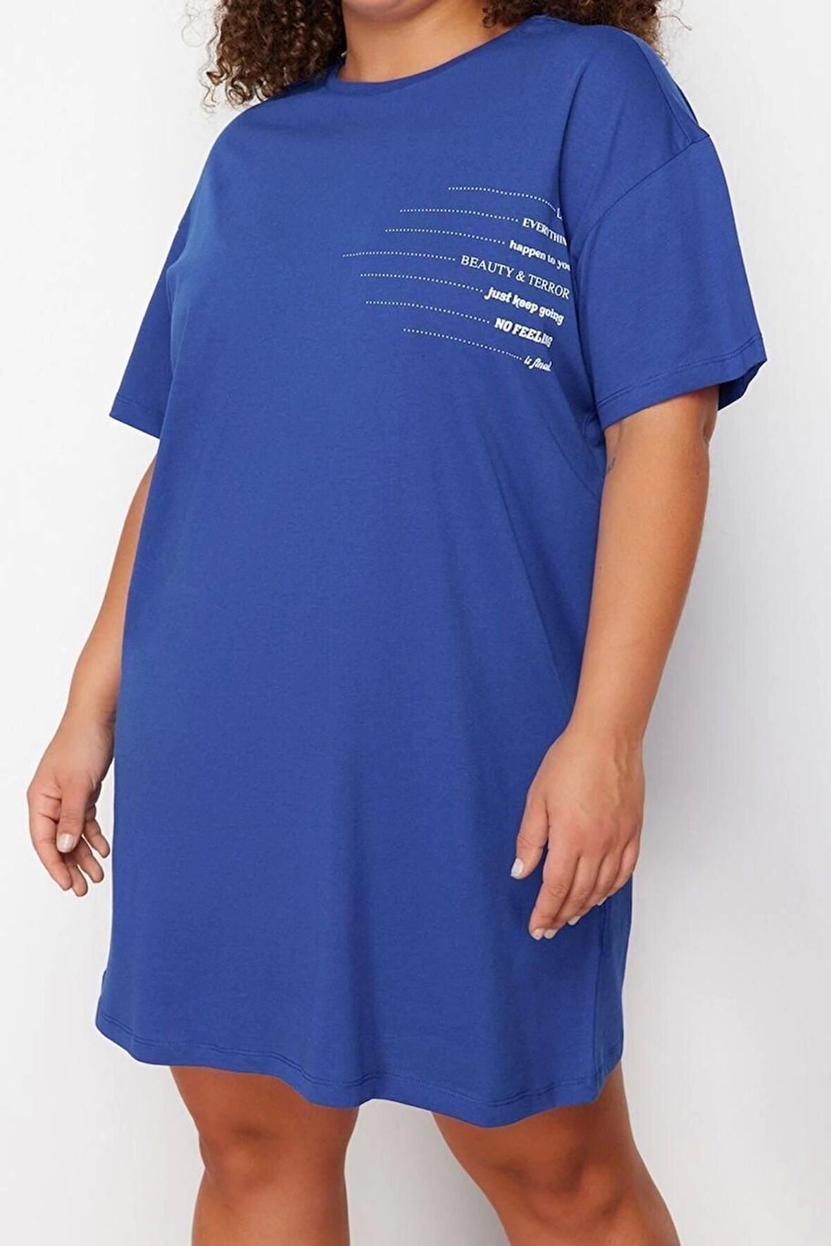 Moda Rahat Günlük Süprem Örme Bisiklet Yaka Kısa Kol T-Shirt Elbise Mini Boy Büyük Beden Elbise