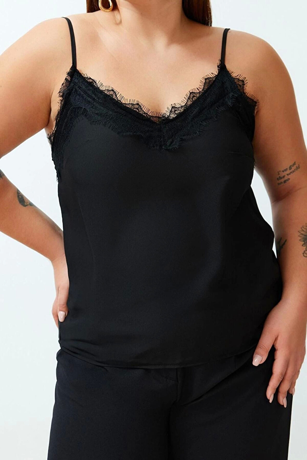 Moda Büyük Beden V Yaka Dokuma Regular Düz Desen Casual Günlük Regular Askılı Kol Bluz