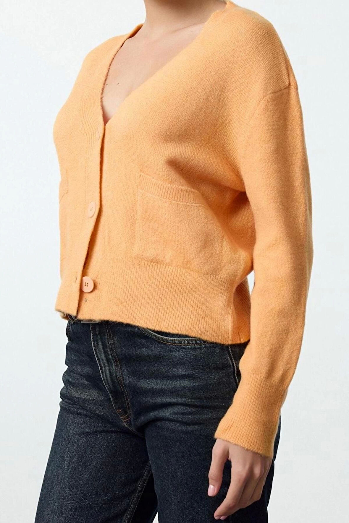Kadın Modern Tarz Regular V Yaka Crop Triko Hırka