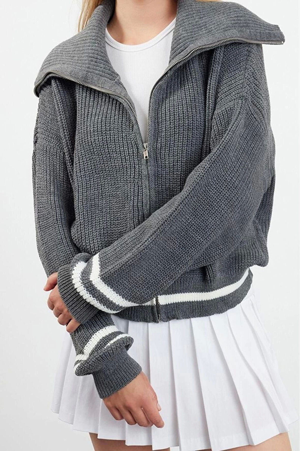 Kadın Modern Tarz Regular Devrik Yaka Regular Triko Hırka