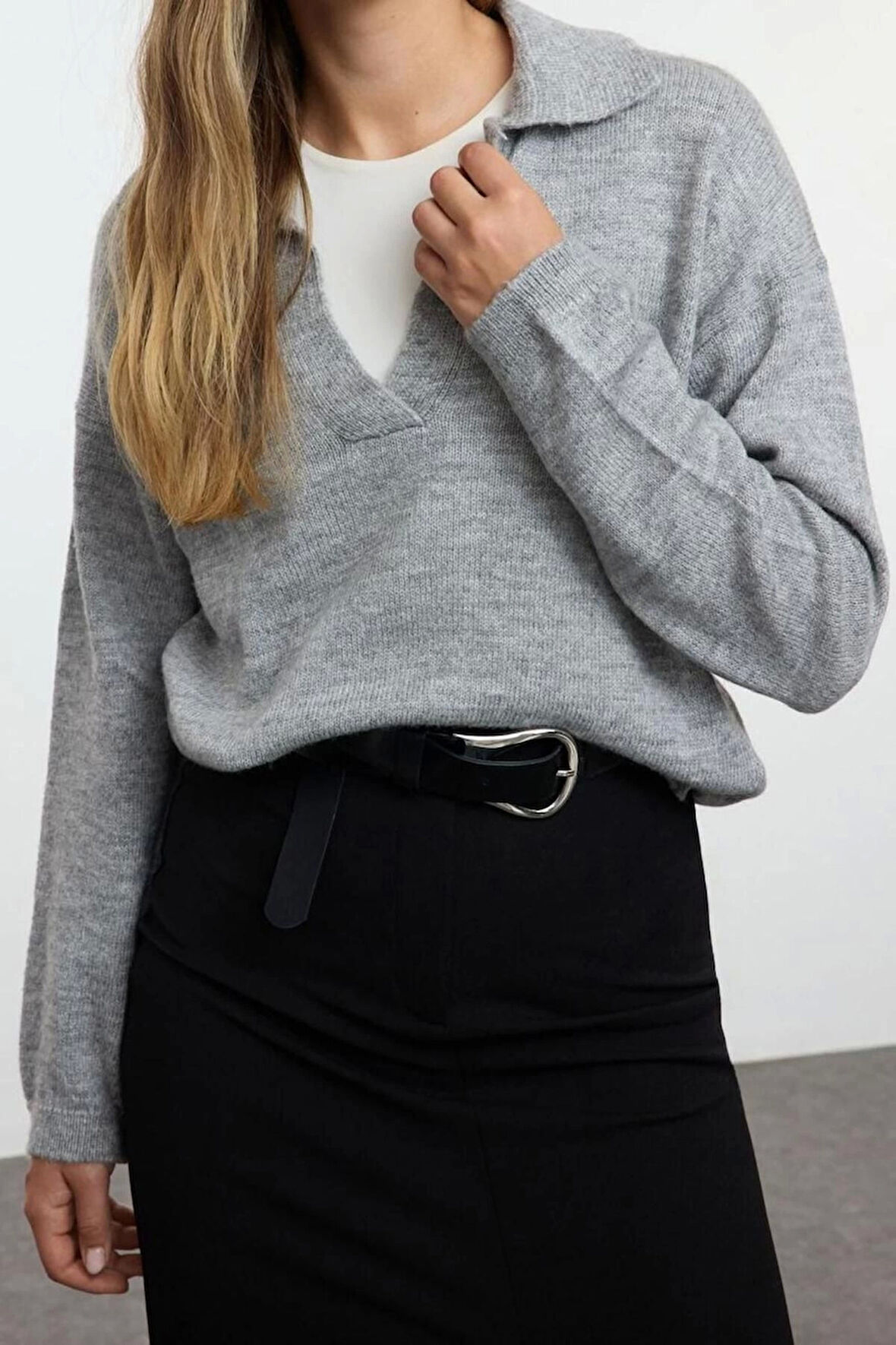 Stil Modern Kadın Regular Standart Kol Polo Yaka Geniş Kalıp Yumuşak Dokulu Basic Triko Kazak