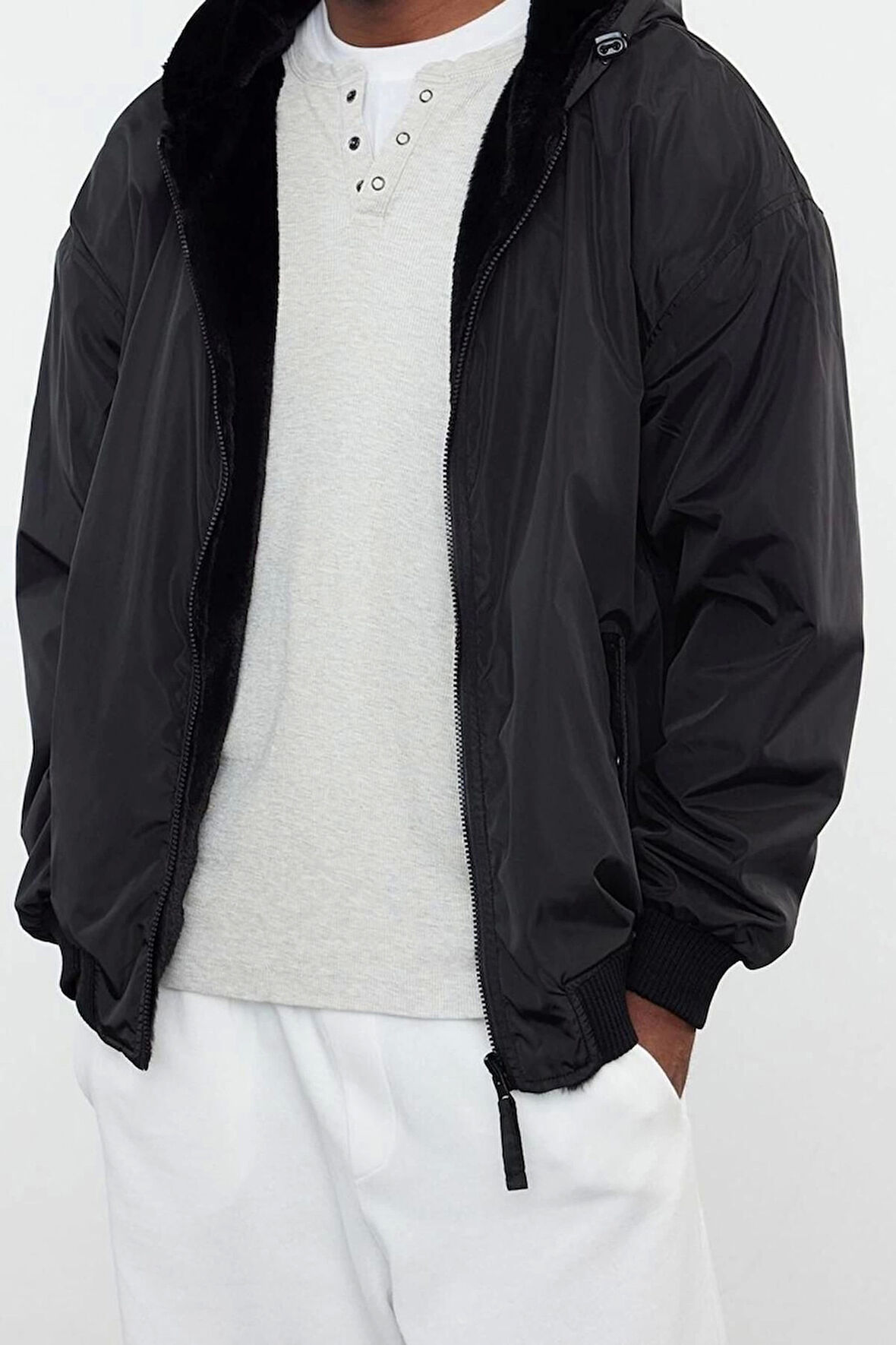 Tasarım Düz Astarlı Yaka Standart Relaxed Kapüşonlu Unisex İçi Peluşlu Giyilebilen Kapüşonlu Mont