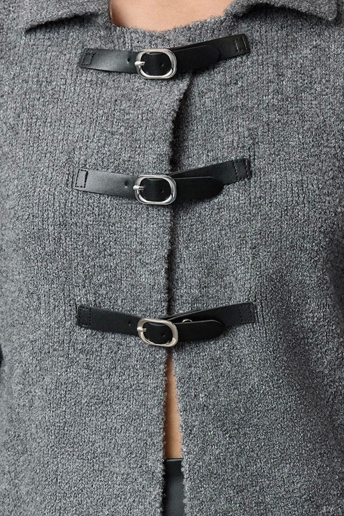 Stil Modern Kadın Regular Standart Kol Polo Yaka Buklet Mont Görünümlü Triko Hırka