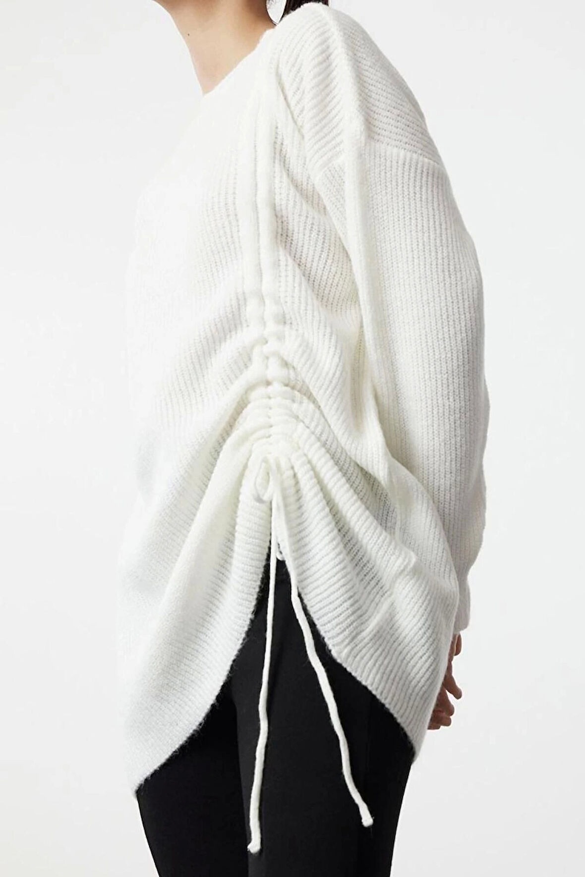 Kadın Modern Tarz Rahat Uzun Dik Yaka Düz Kol Regular Triko Kazak