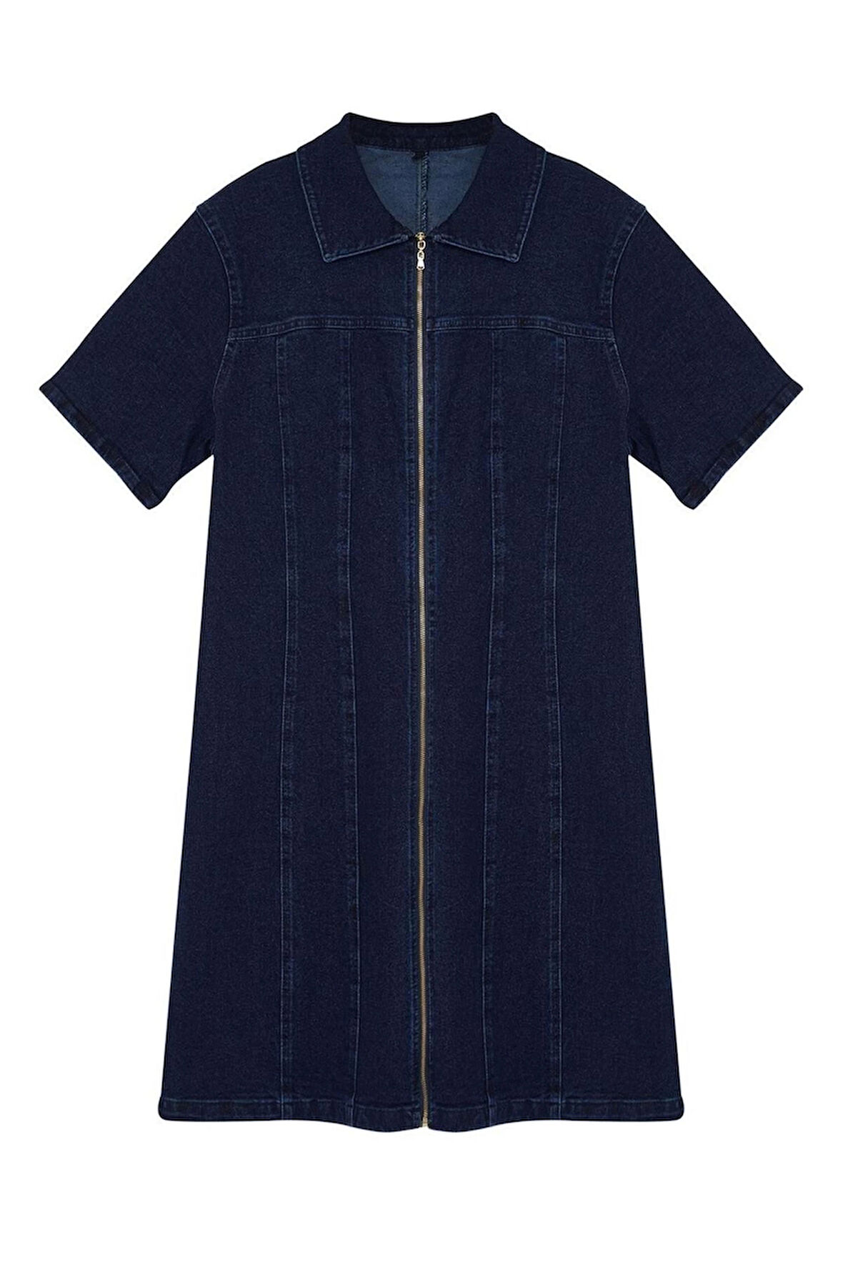 Moda Fit Casual Günlük Comfort Denim Gömlek Yaka Kısa Kol Bodycone Mini Boy Büyük Beden Elbise