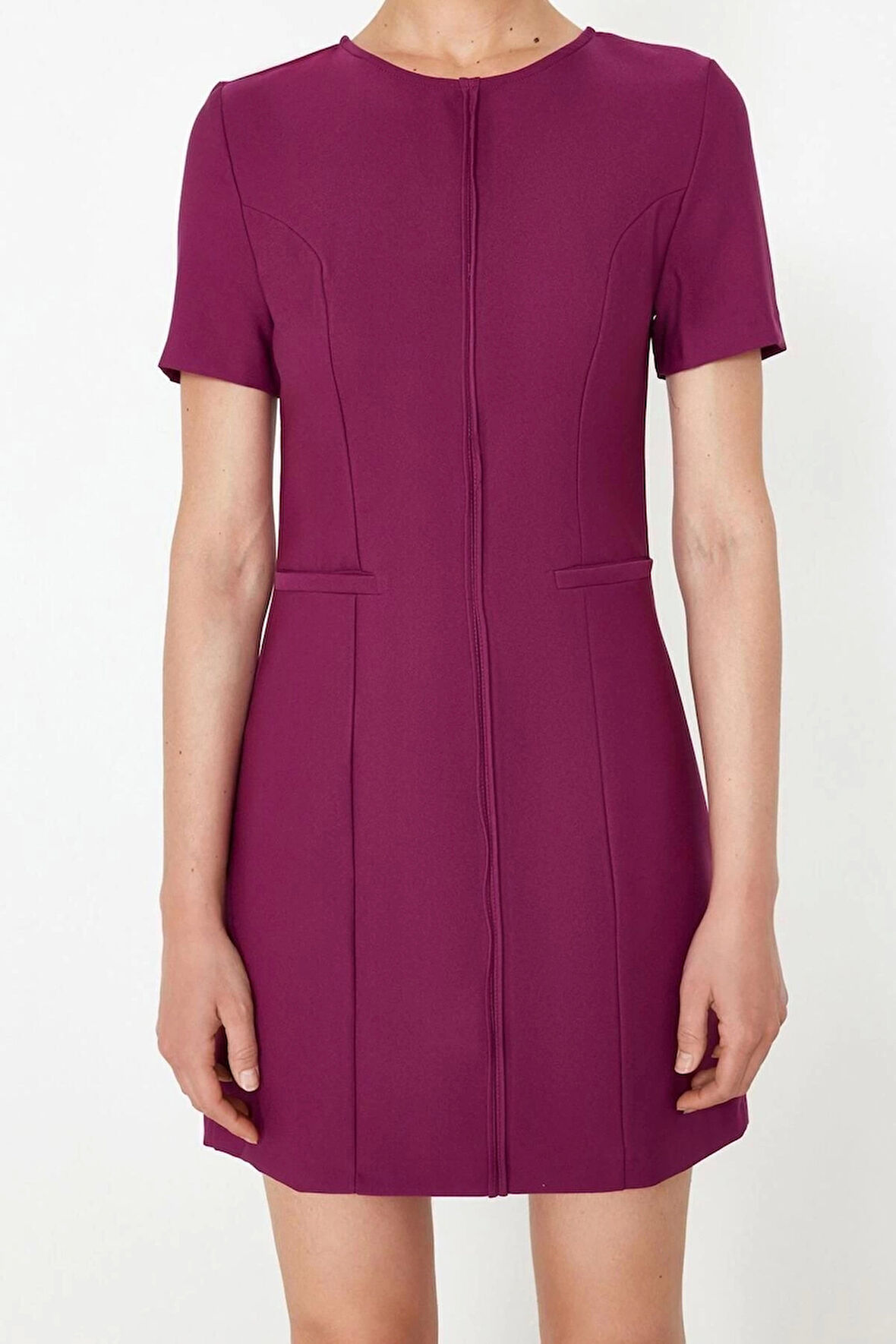 Moda Regular Gündüz Gece Finike Dokuma Bisiklet Yaka Kısa Kol Bodycone Mini Boy Elbise