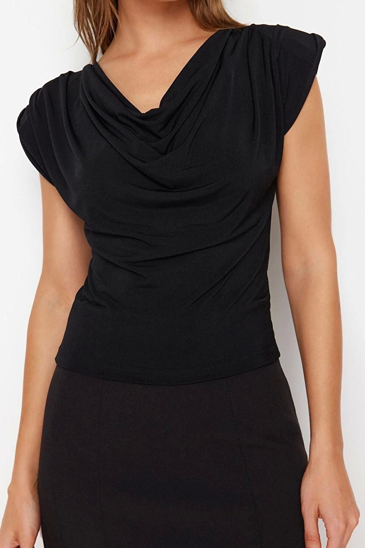Moda Degaje Yaka Örme Regular Düz Desen Casual Günlük Regular Kolsuz Bluz