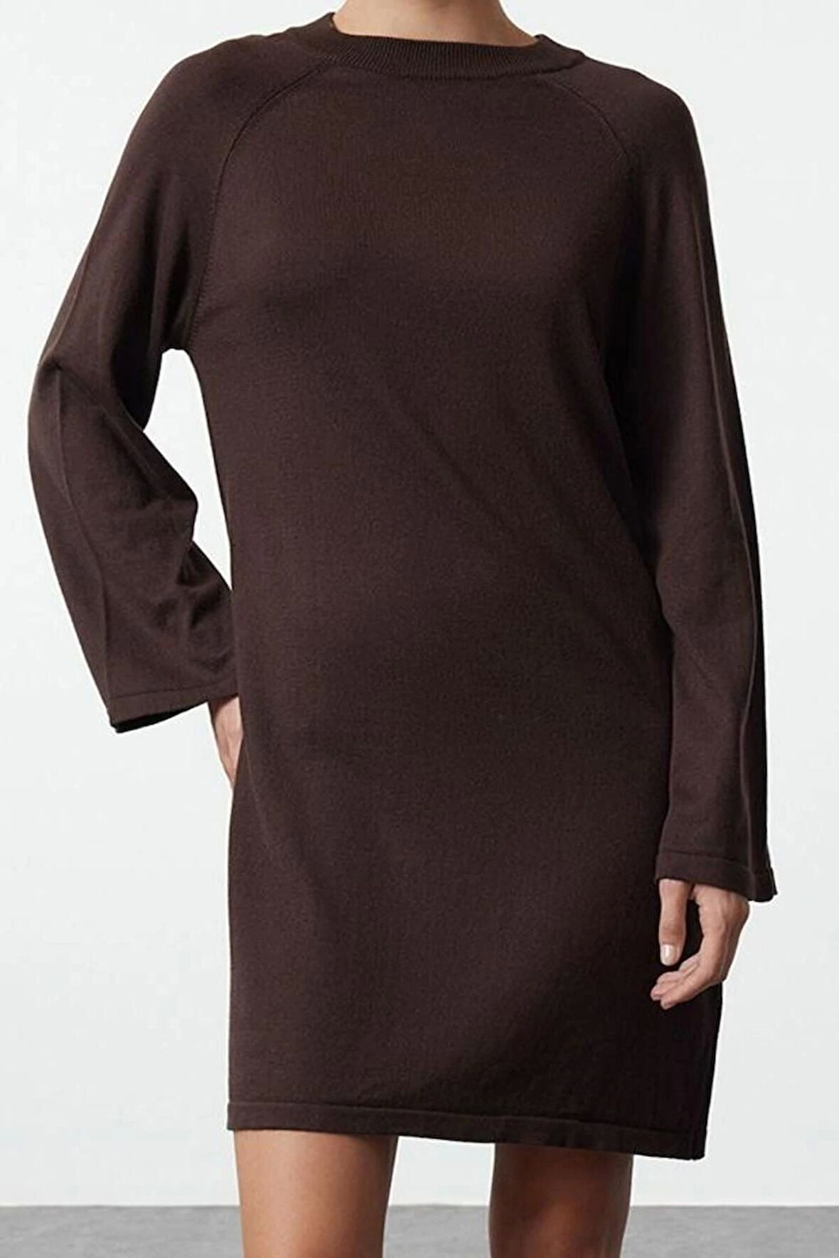 Moda Stil Regular Bisiklet Yaka Mini Boy Triko Basic Pamuklu Elbise