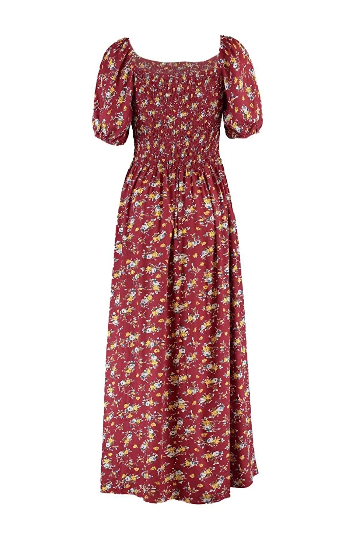 Moda Rahat Casual Günlük Shally Dokuma Kare Yaka Kısa Kol A-Line Midi Boy Büyük Beden Elbise