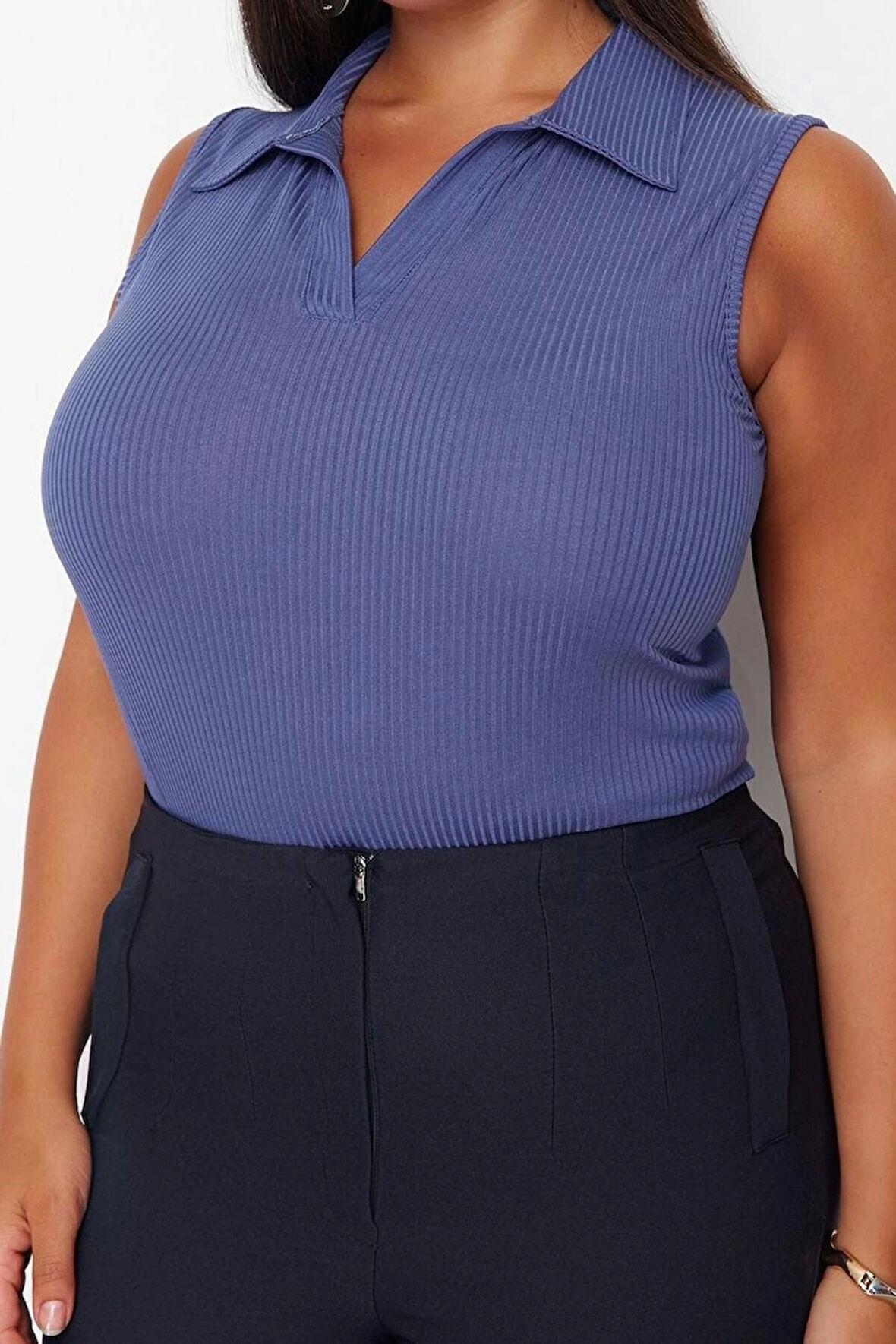 Stil Kadın Vücuda Oturan Esnek Bluz Regular Örme Fitted Kalıp Büyük Beden