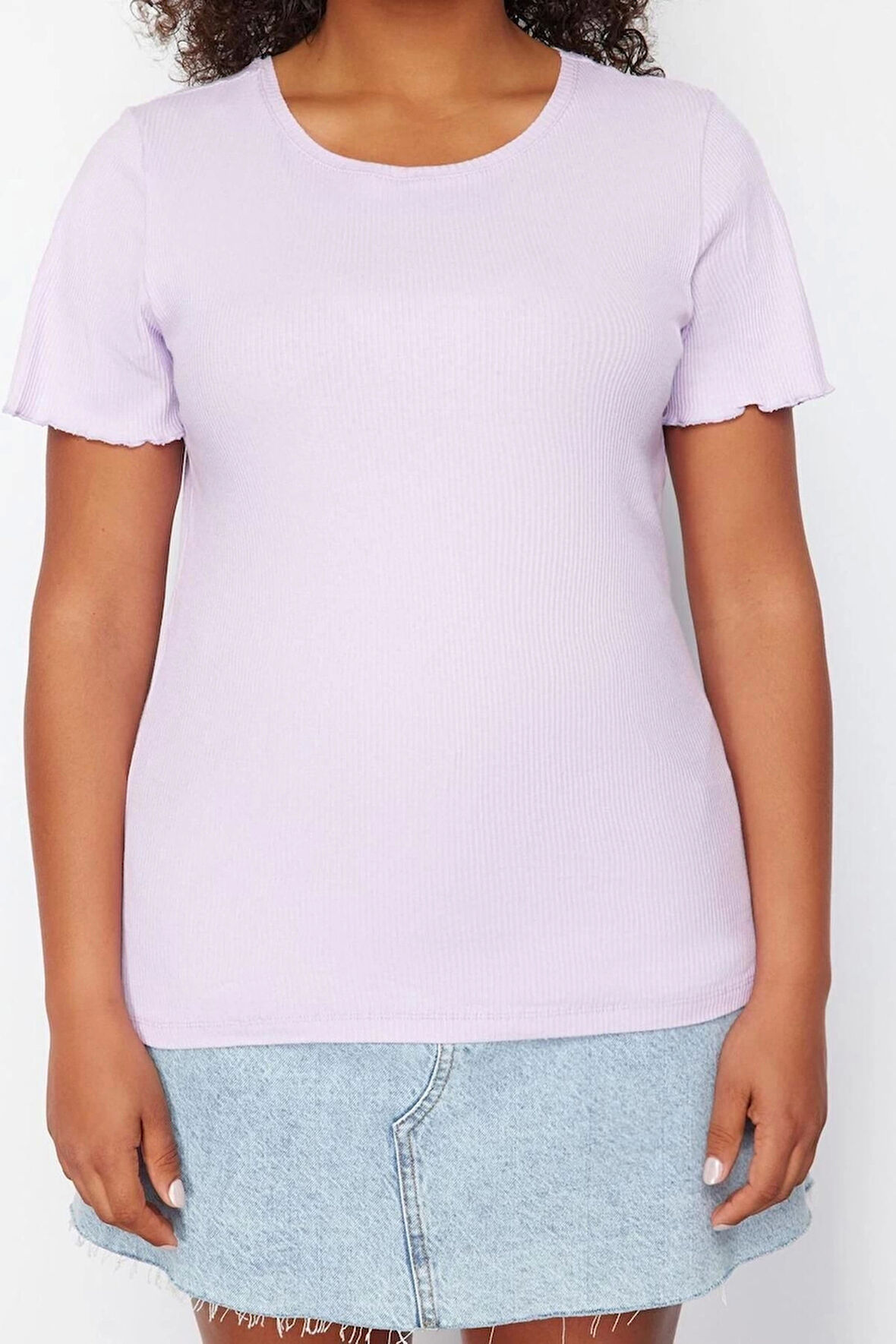Moda Büyük Beden Bisiklet Yaka Örme Fit Geometrik Desen Casual Günlük Regular Kısa Kol Bluz