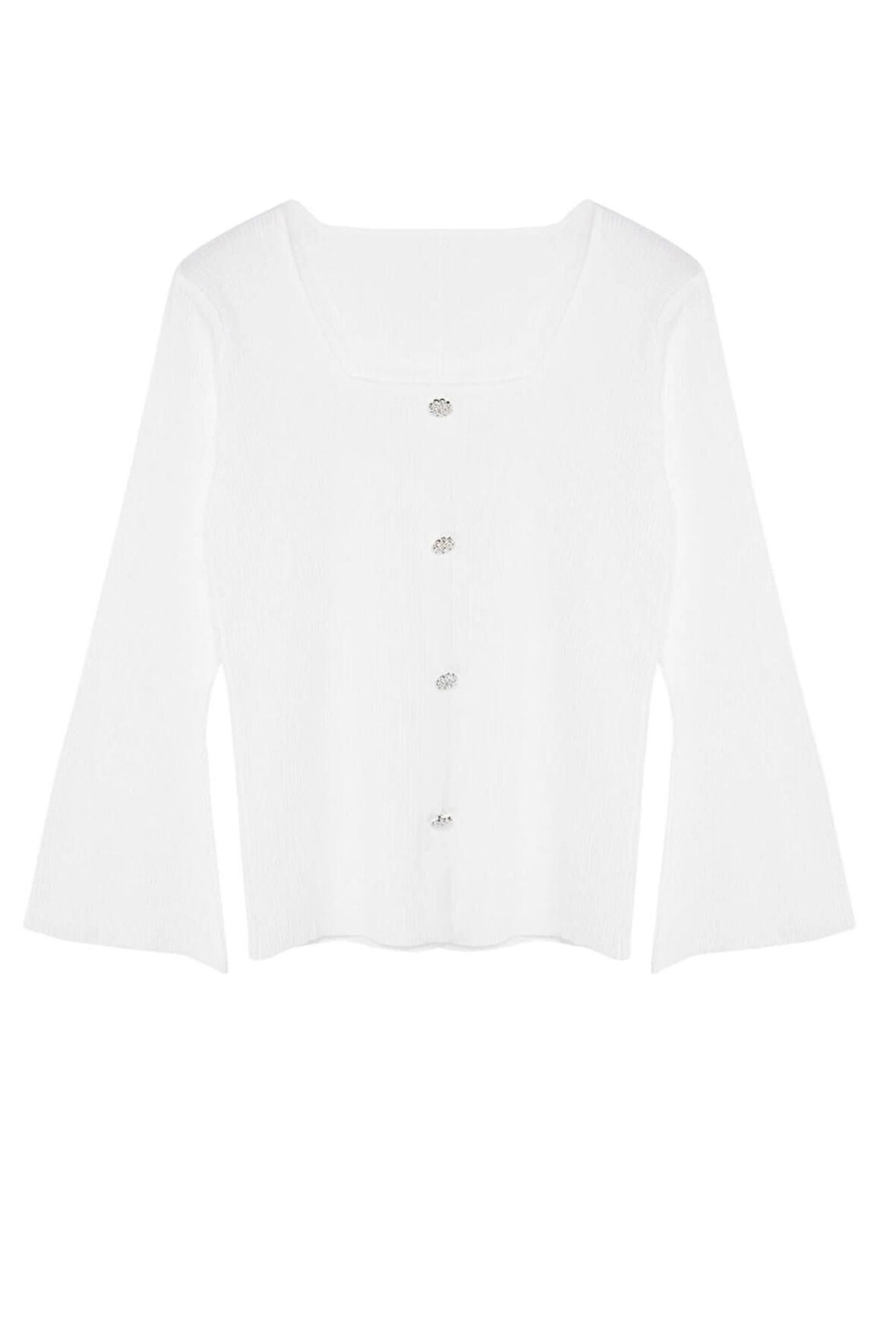 Moda Büyük Beden Kare Yaka Triko Fit Düz Desen Casual Günlük Regular Uzun Kol Bluz