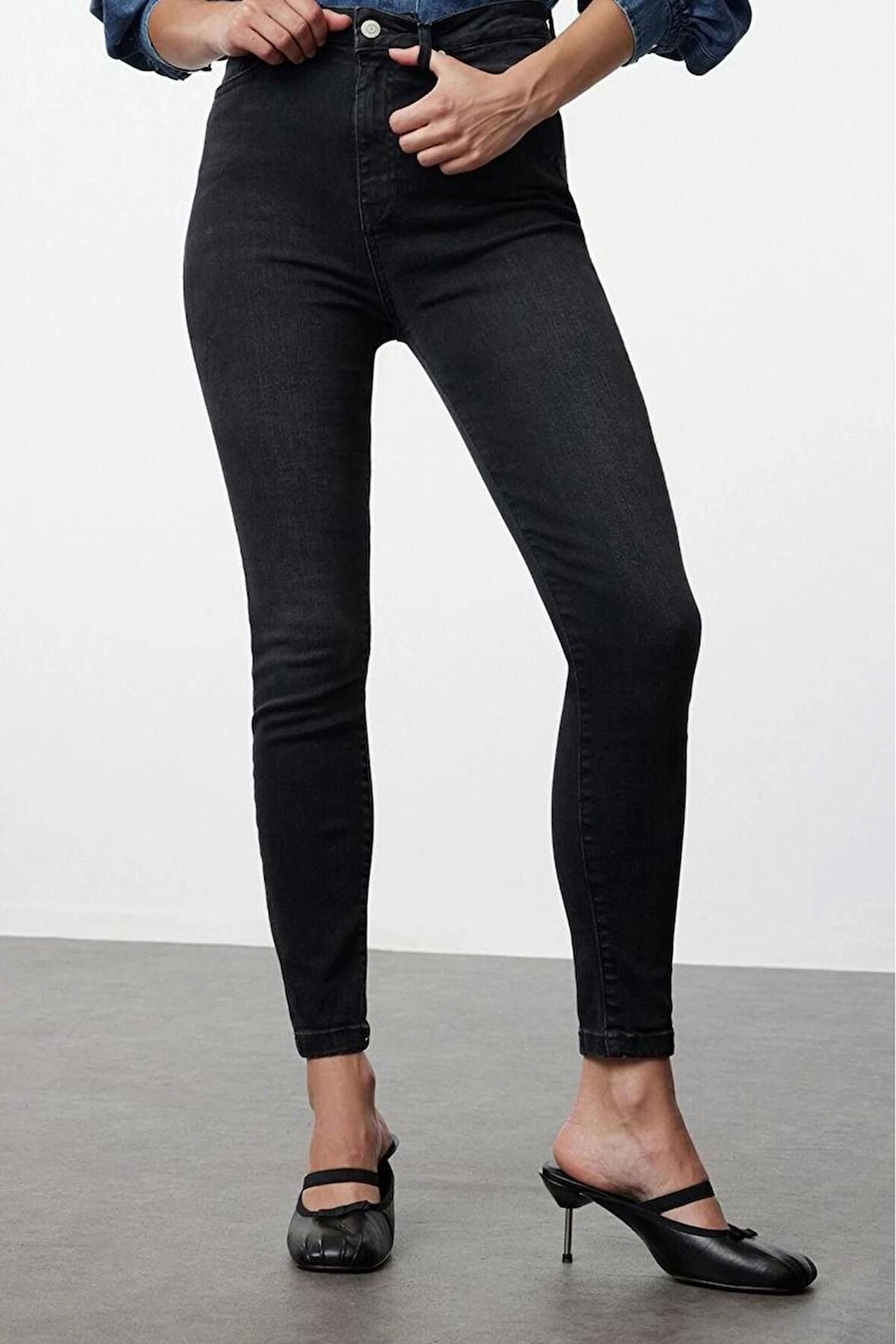 Stil Kadın Moda Denim Kot Pantolon Regular Dar Paça Yüksek Bel Skinny Jeans