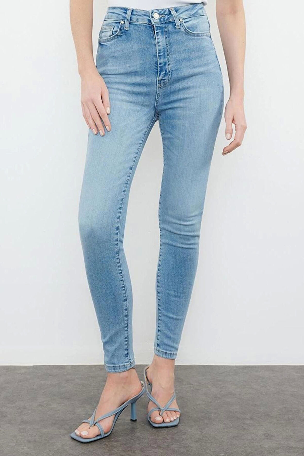 Stil Kadın Moda Denim Kot Pantolon Regular Dar Paça Yüksek Bel Skinny Jeans