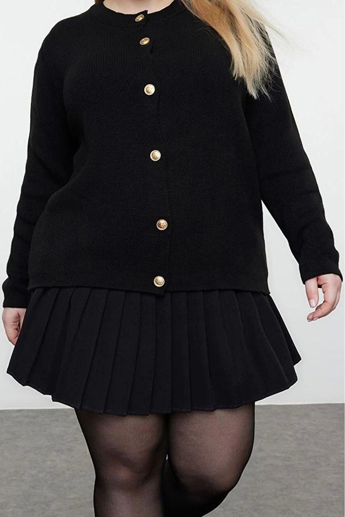 Stil Modern Kadın Regular Standart Kol Bisiklet Yaka Büyük Beden Düğmeli Triko Hırka