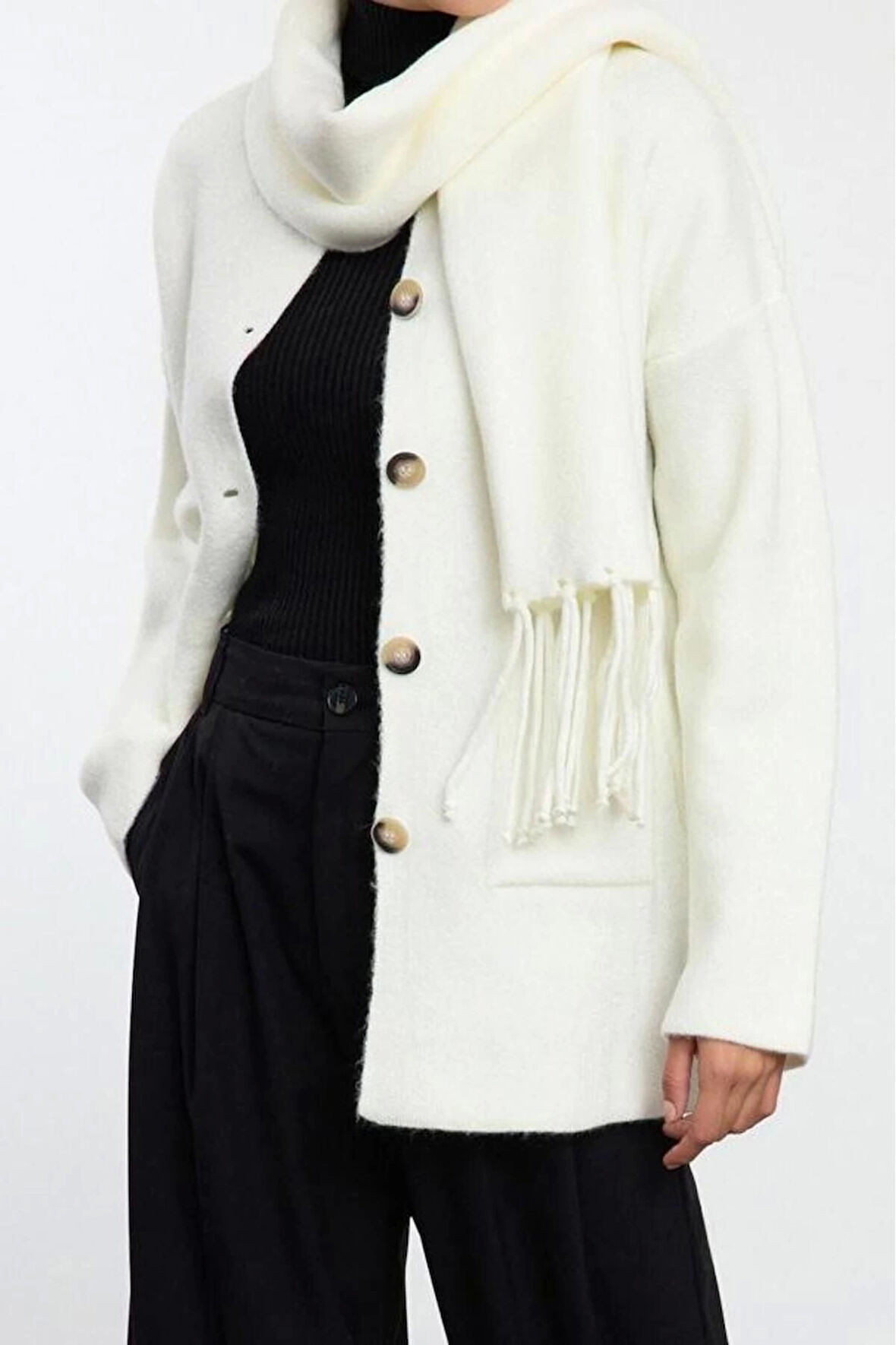 Kadın Modern Tarz Oversize Bisiklet Yaka Regular Triko Hırka