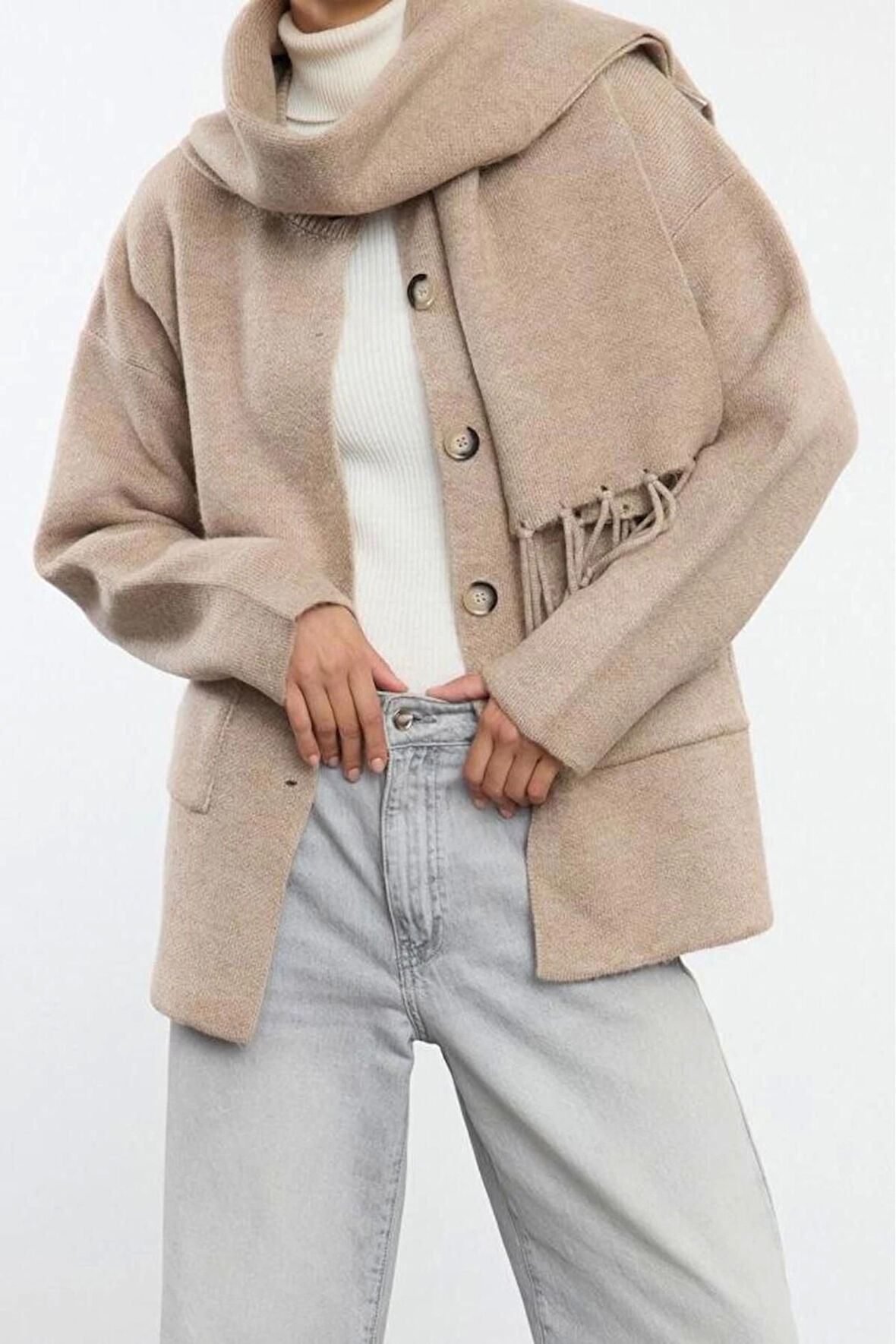 Kadın Modern Tarz Oversize Bisiklet Yaka Regular Triko Hırka
