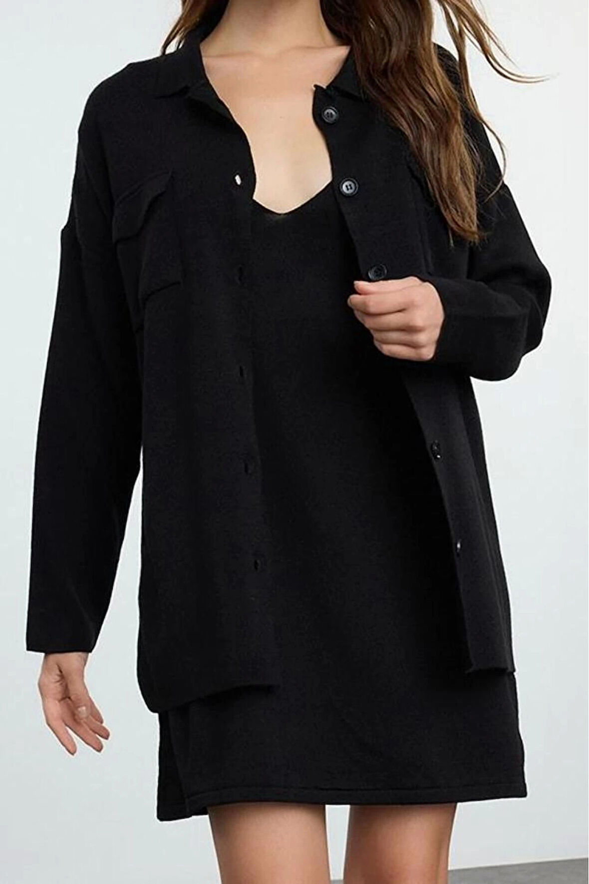 Moda Stil Regular Polo Yaka Mini Boy Triko Basic Elbise