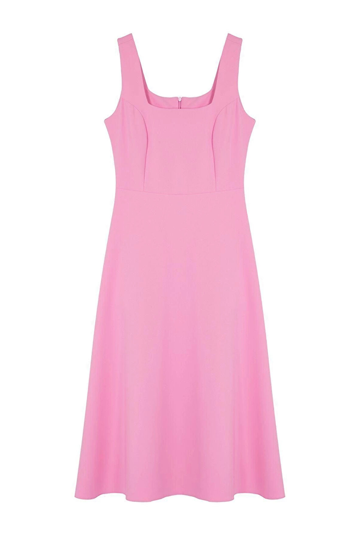 Moda Regular Gündüz Gece Finike Dokuma Kare Yaka Askılı Kol Skater Midi Boy Elbise