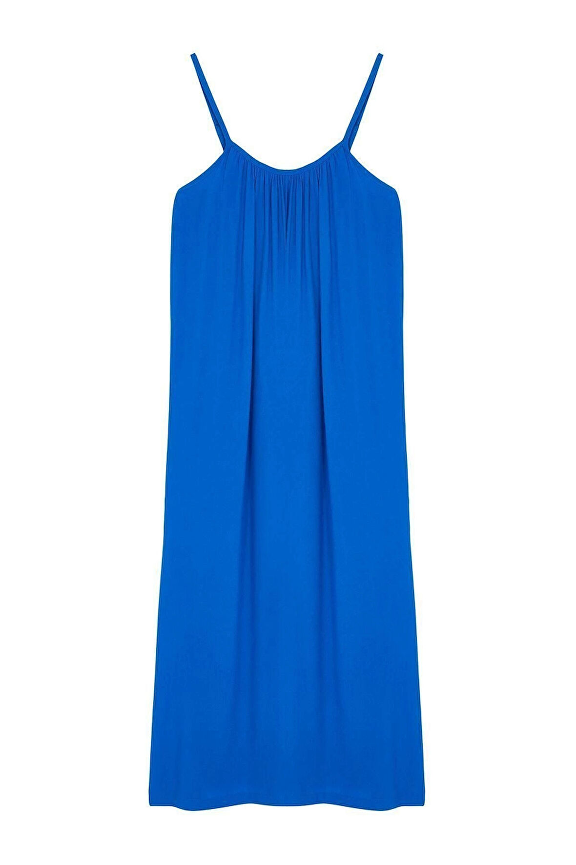 Moda Regular Casual Günlük Shally Dokuma U Yaka Askılı Kol Shift Maxi Boy Elbise
