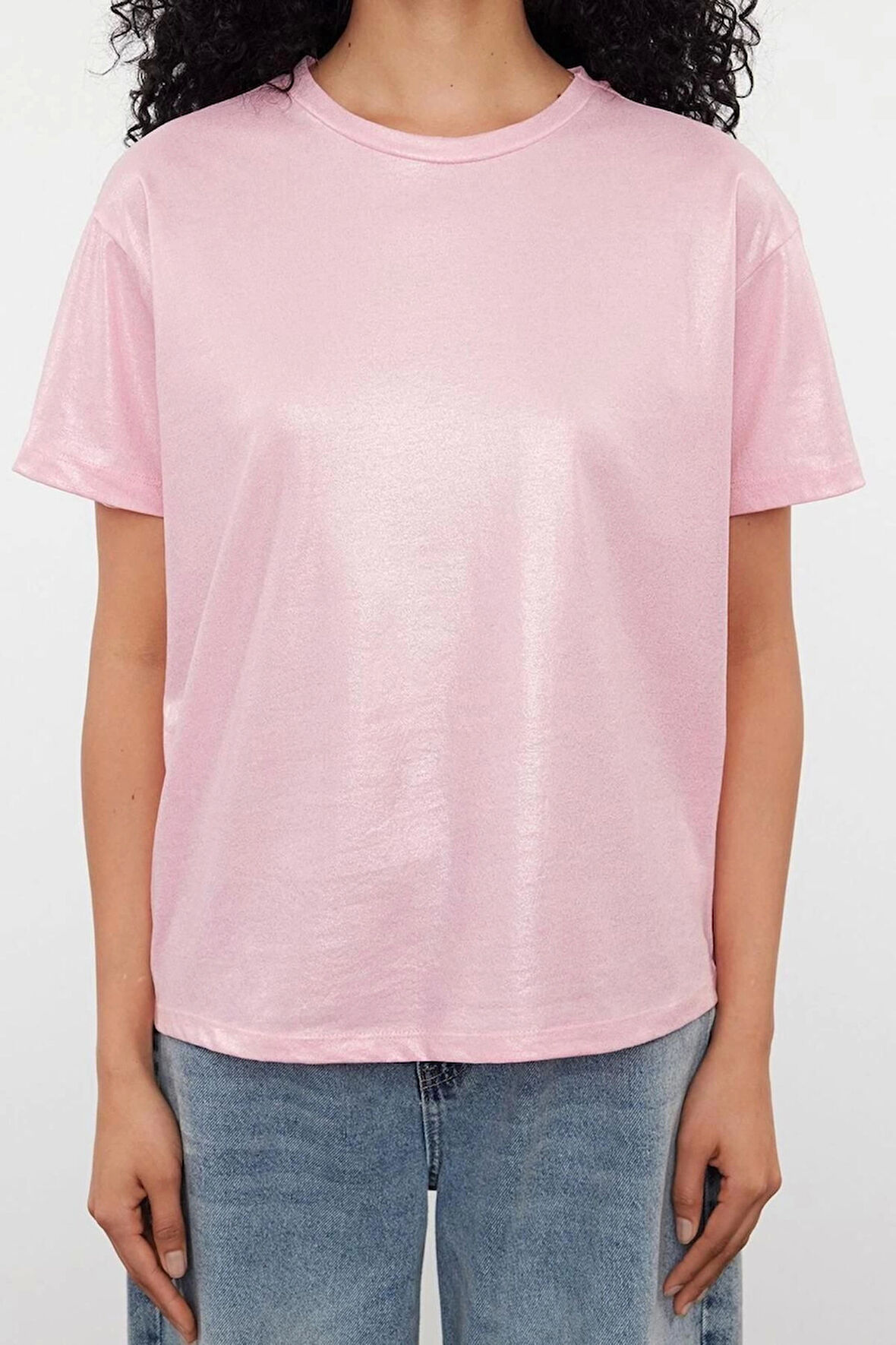 Moda Bisiklet Yaka Örme Regular Baskılı Desen Casual Günlük Regular Kısa Kol Bluz