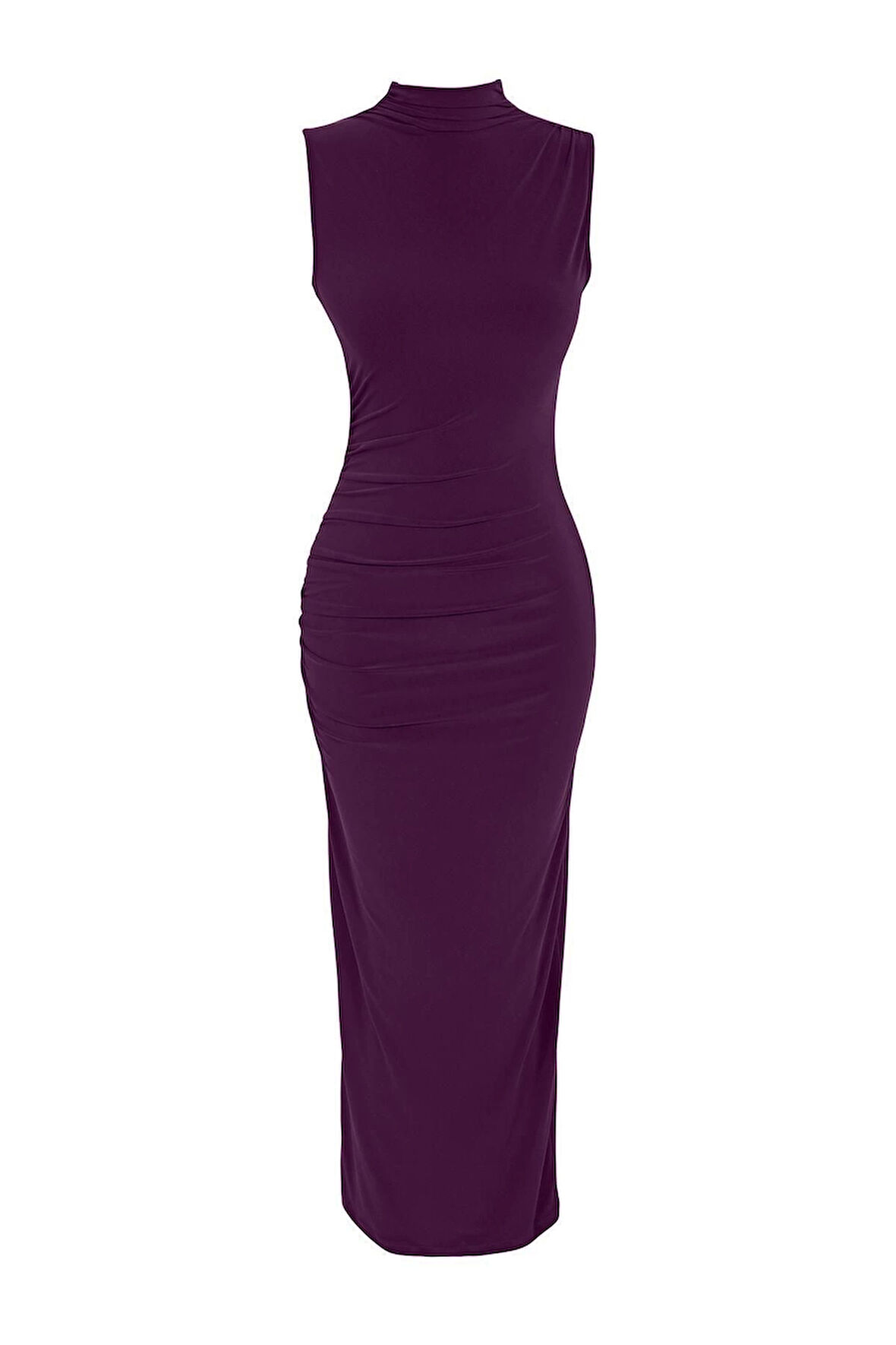 Moda Slim Casual Günlük Kalın Sandy Örme Dik Yaka Kolsuz Kol Bodycone Maxi Boy Elbise
