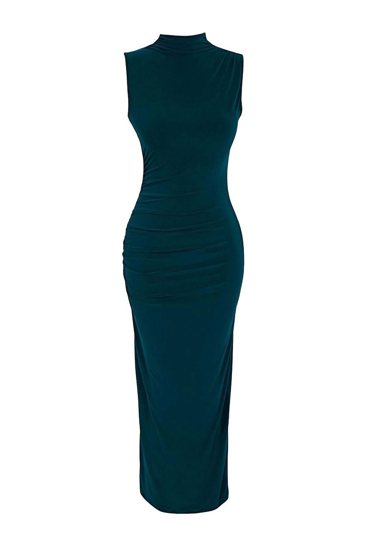 Moda Slim Casual Günlük Kalın Sandy Örme Dik Yaka Kolsuz Kol Bodycone Maxi Boy Elbise