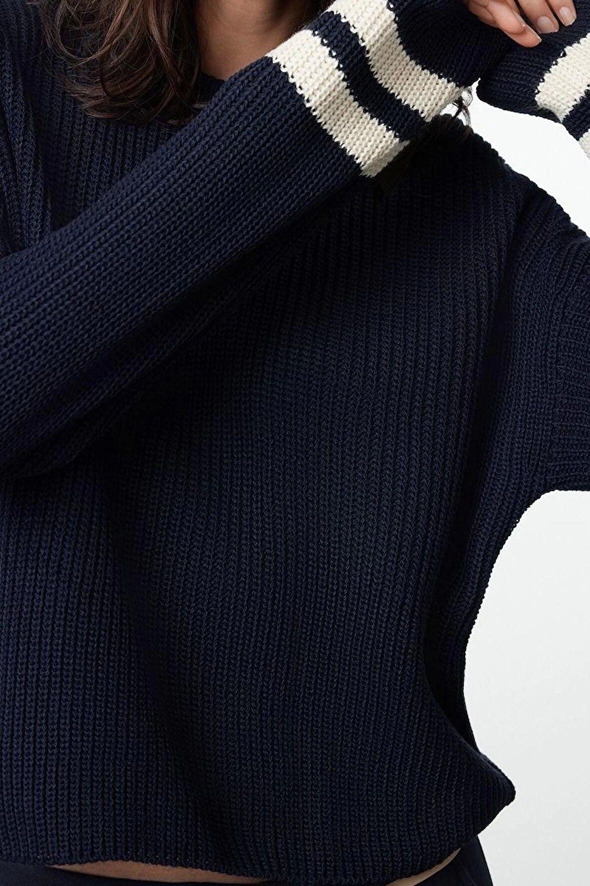 Stil Modern Kadın Regular Standart Kol Bisiklet Yaka Crop Çizgili Triko Kazak