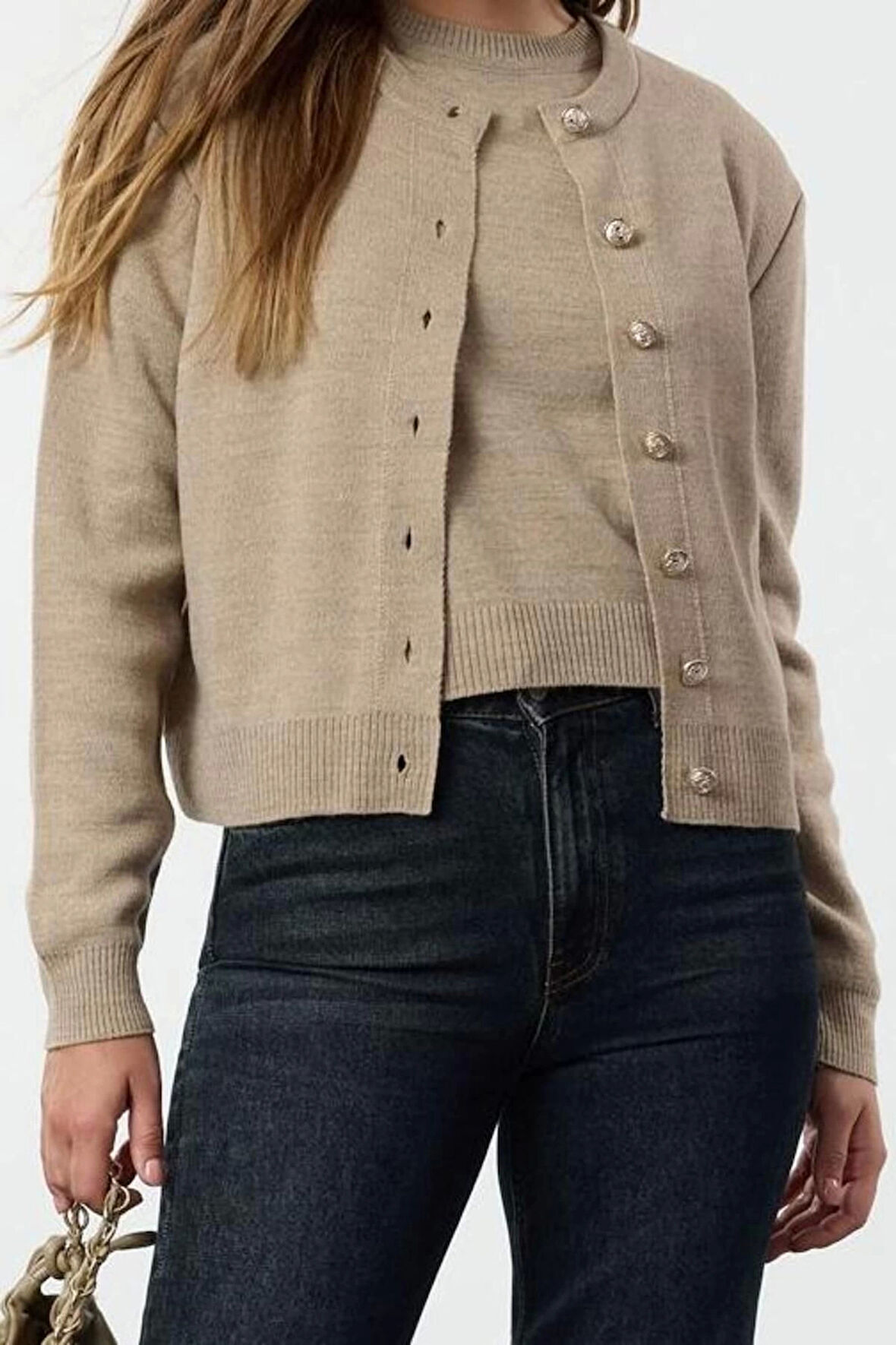 Stil Modern Kadın Regular Standart Kol Bisiklet Yaka Basic Hırka-Bluz Triko Hırka