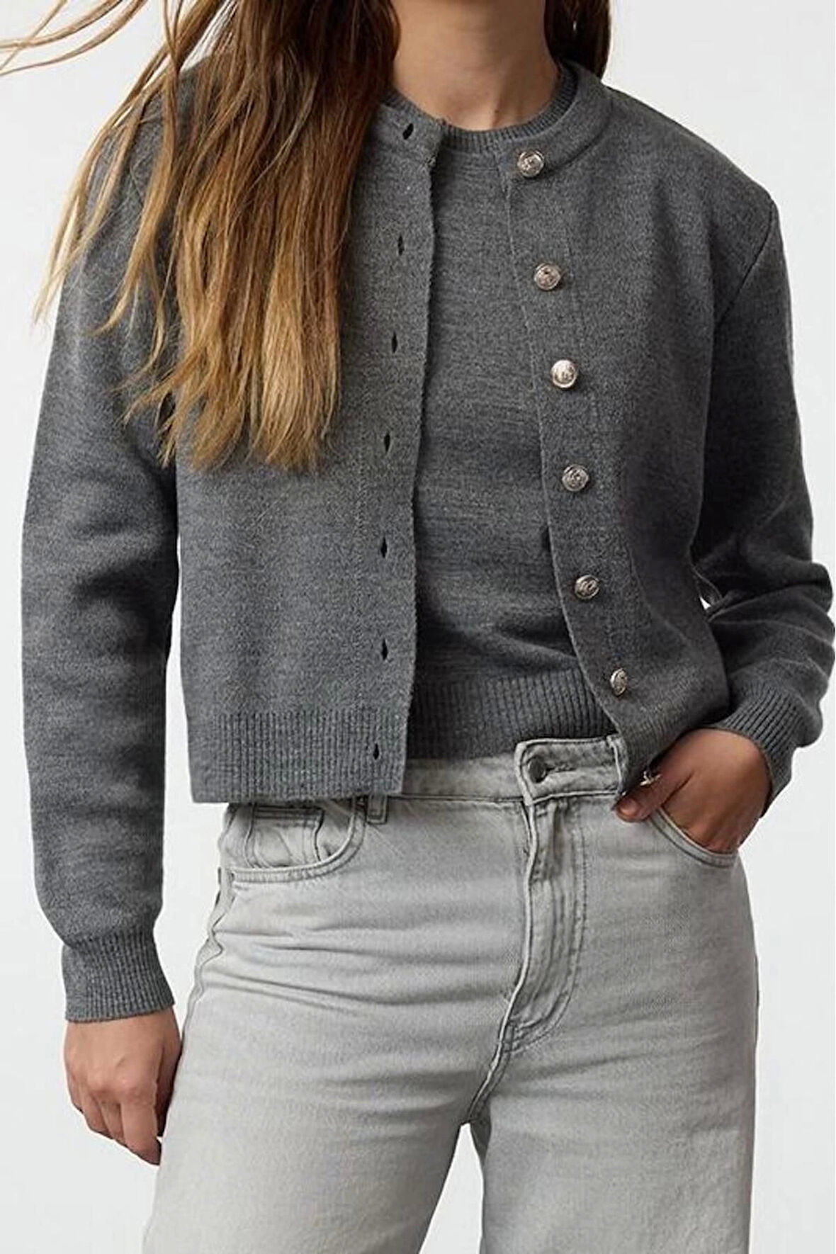 Stil Modern Kadın Regular Standart Kol Bisiklet Yaka Basic Hırka-Bluz Triko Hırka