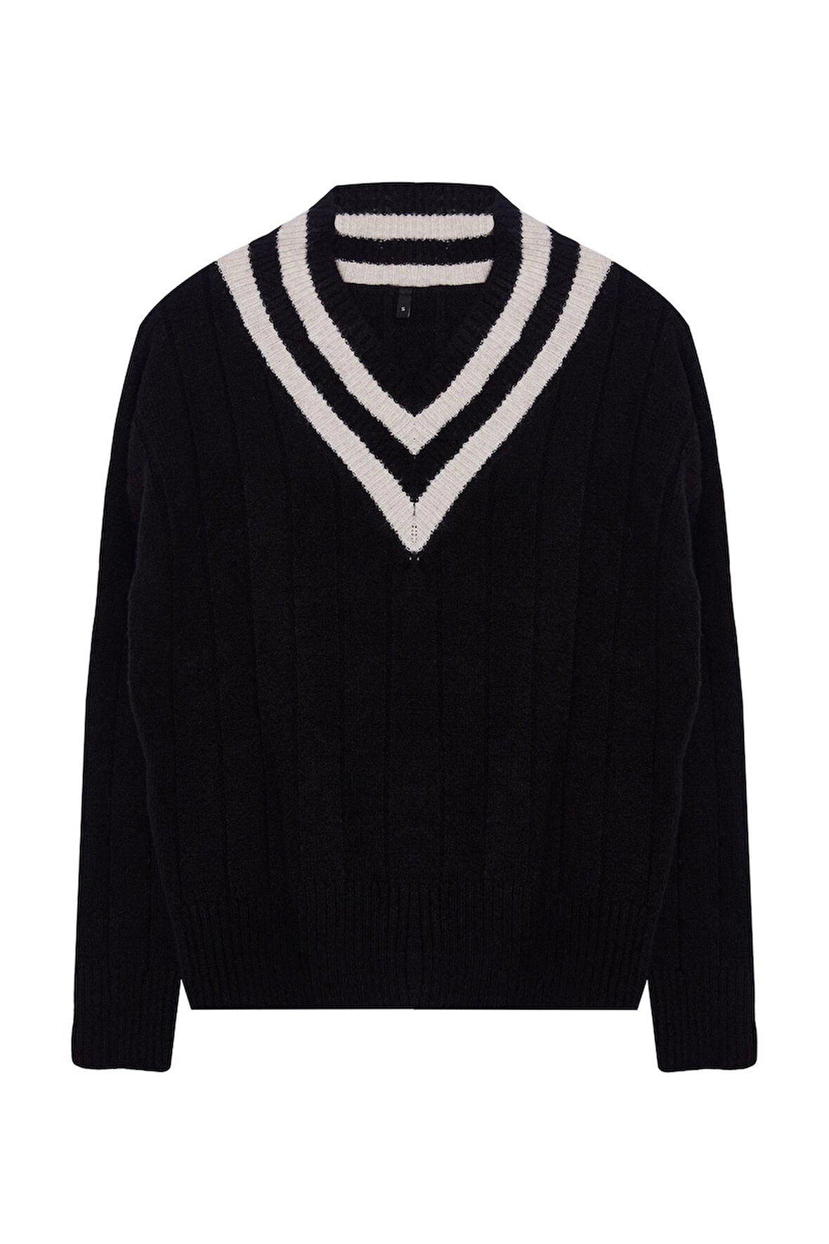 Stil Modern Kadın Regular Standart Kol V Yaka Yumuşak Dokulu Renk BlokluTriko Kazak