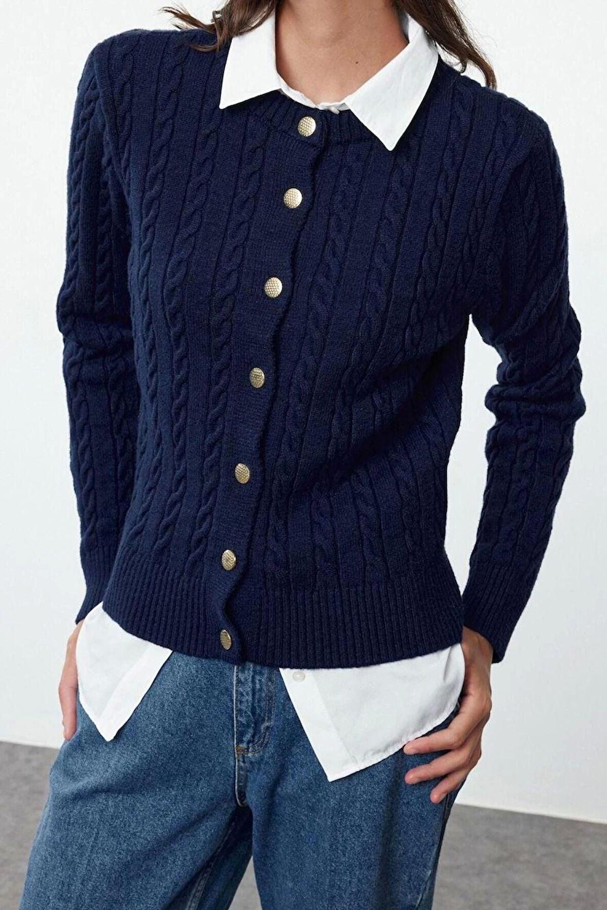 Kadın Modern Tarz Slim Bisiklet Yaka Regular Triko Hırka