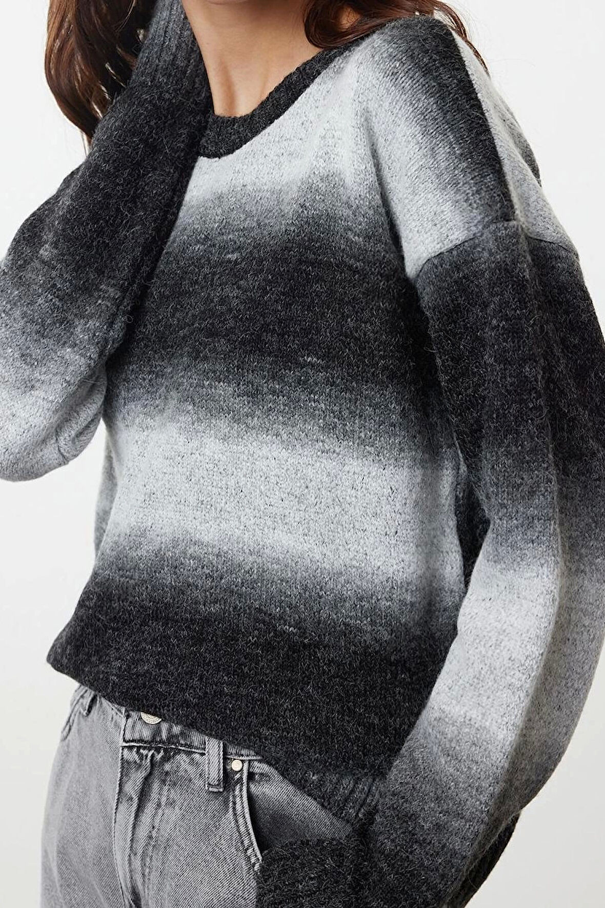 Stil Modern Kadın Regular Standart Kol Bisiklet Yaka Yumuşak Dokulu Renkl Bloklu Triko Kazak