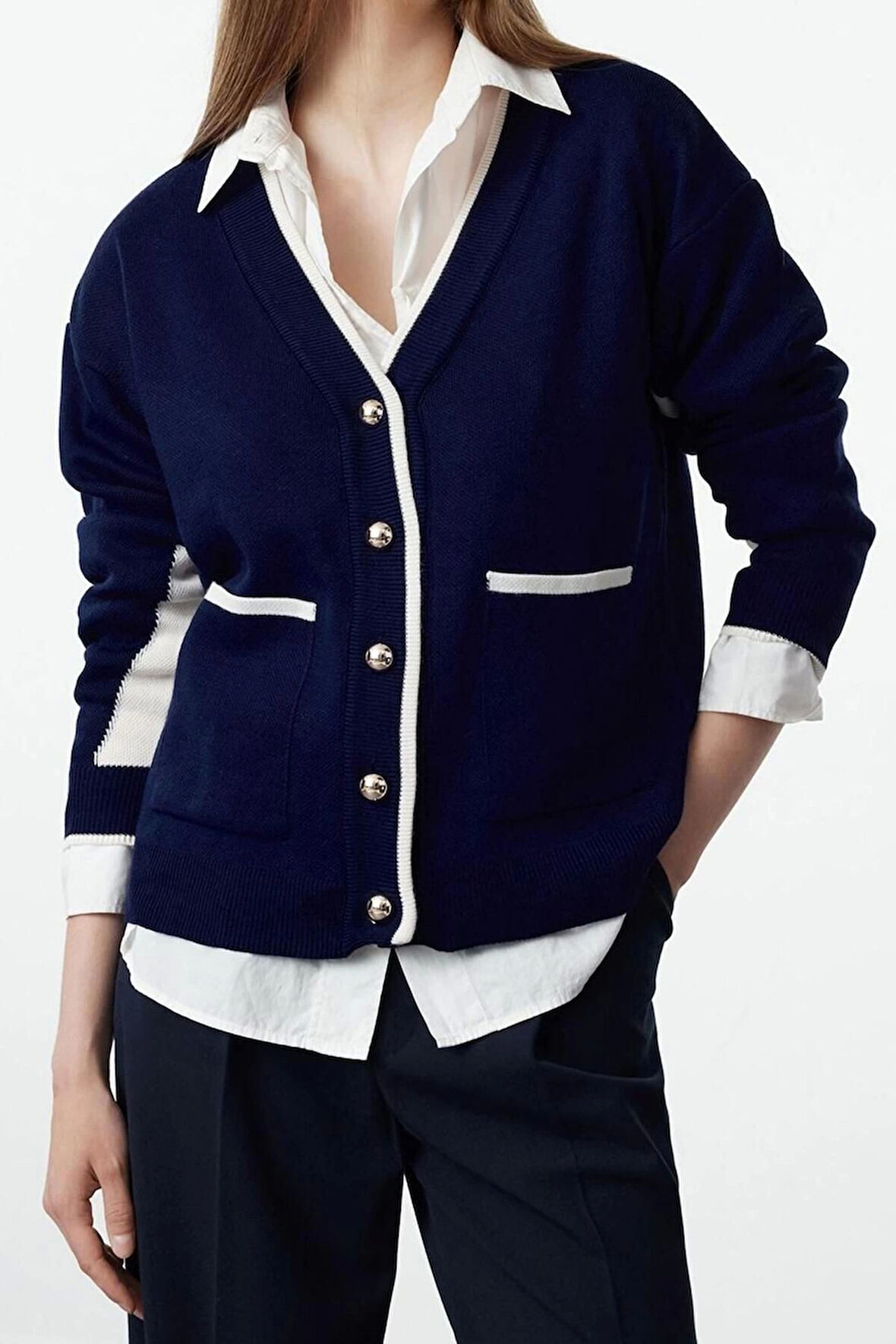 Kadın Modern Tarz Oversize V Yaka Regular Triko Hırka